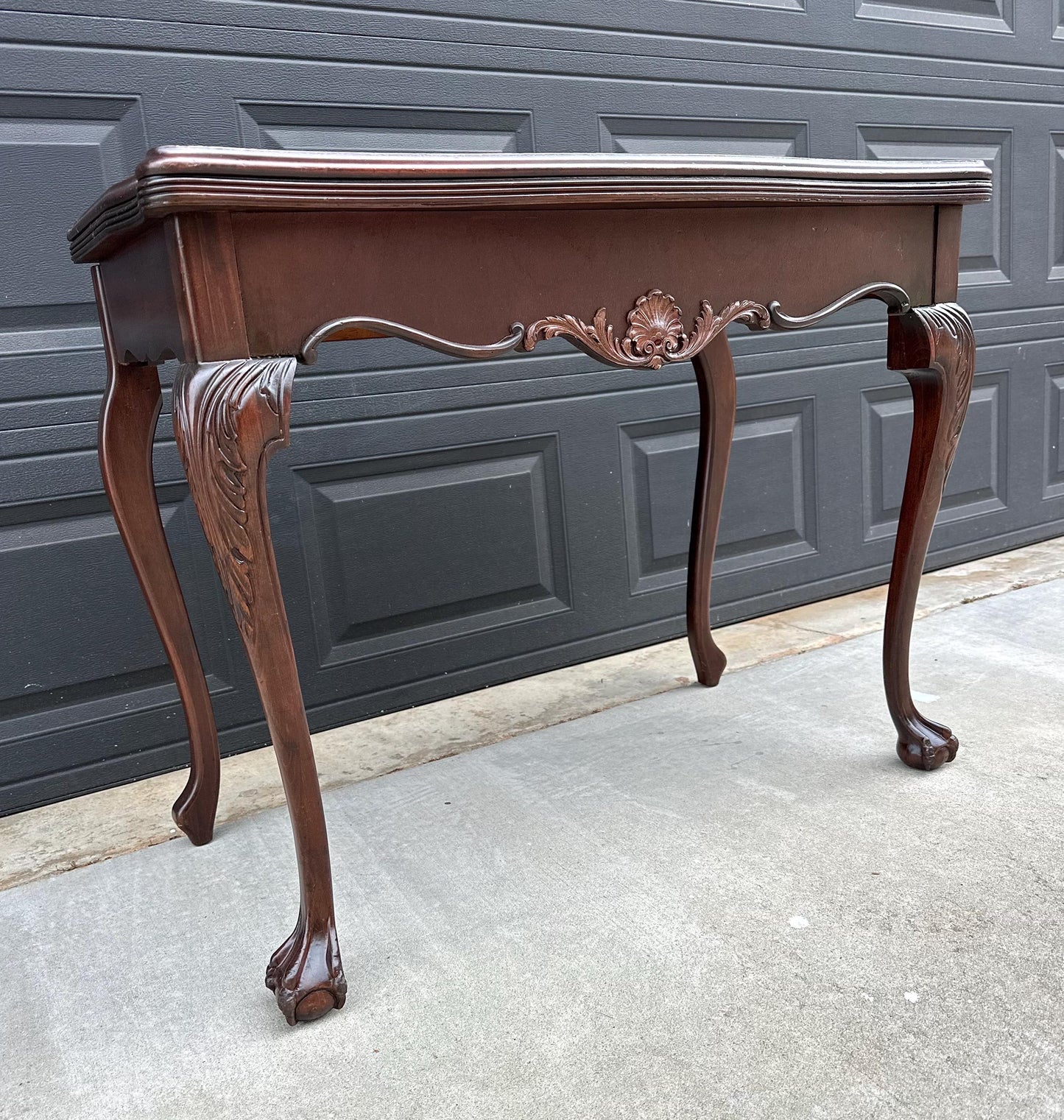 Vintage Early 1900's Mahogany Folding Flip Top Game Table - Wood Queen Anne Hall Table