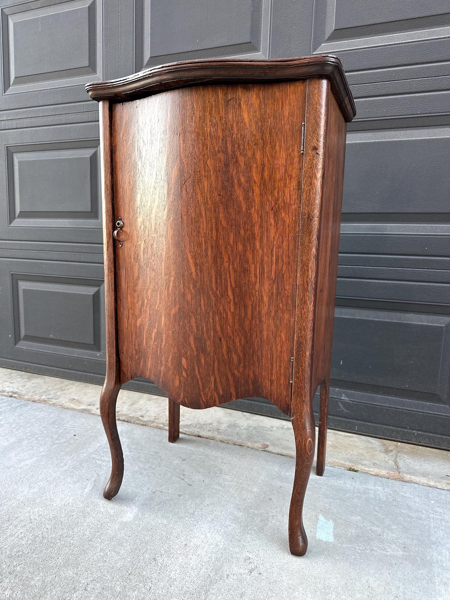 Antique Early 1900's Tall Tiger Oak Table Enclosed Storage Cabinet