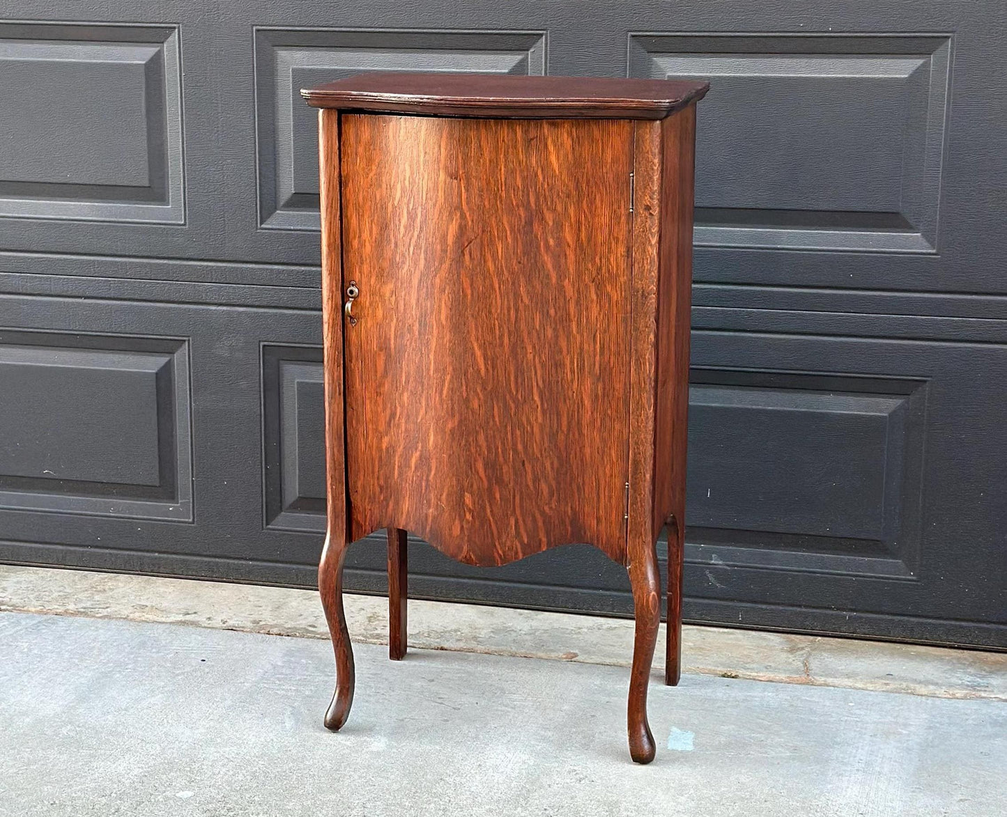 Antique Early 1900's Tall Tiger Oak Table Enclosed Storage Cabinet