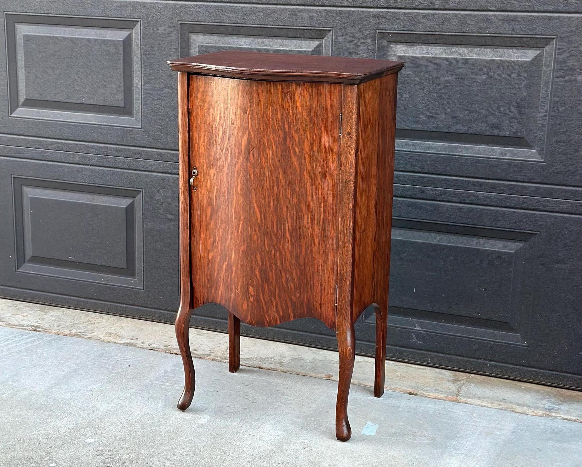 Antique Early 1900's Tall Tiger Oak Table Enclosed Storage Cabinet