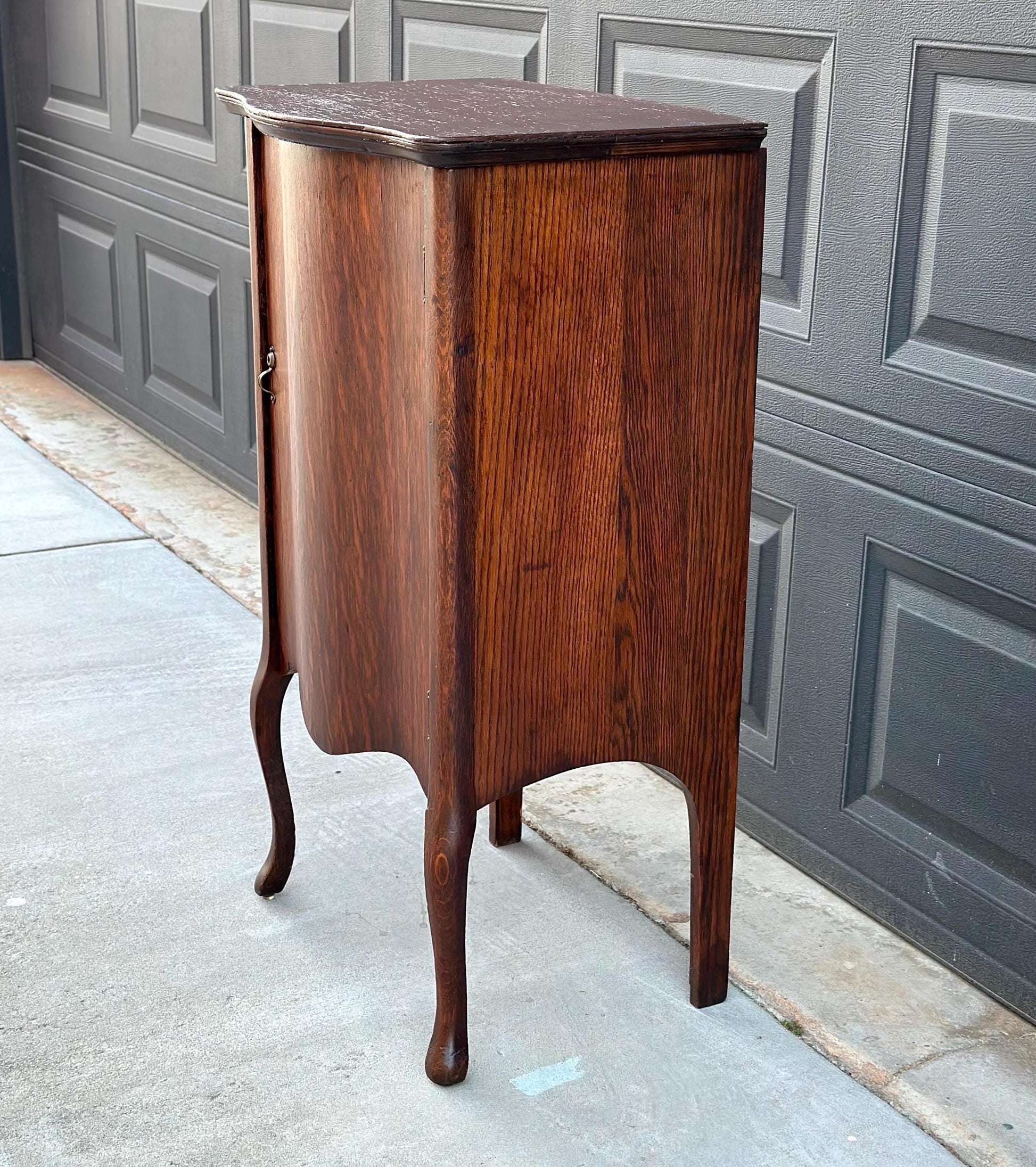 Antique Early 1900's Tall Tiger Oak Table Enclosed Storage Cabinet