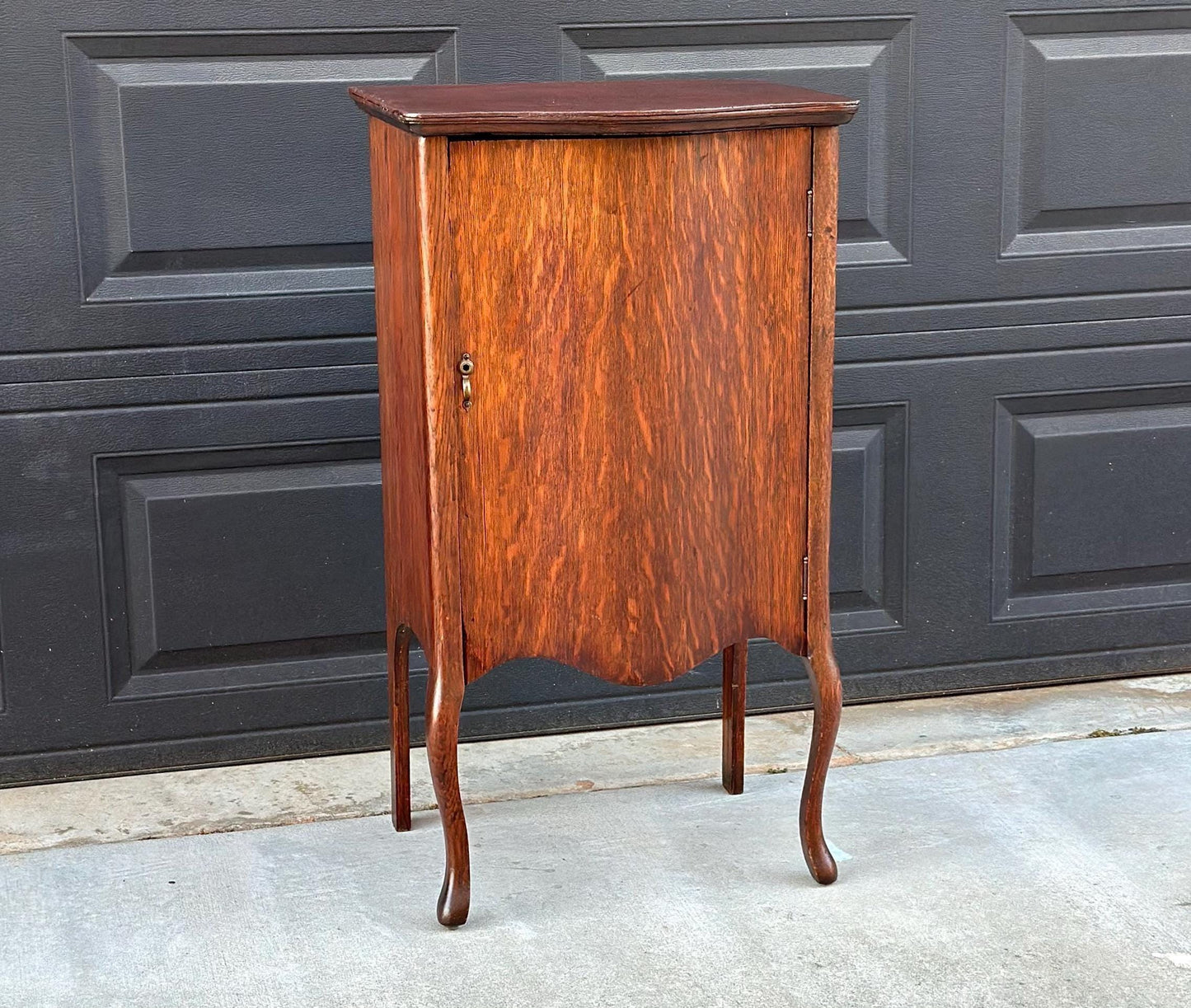 Antique Early 1900's Tall Tiger Oak Table Enclosed Storage Cabinet