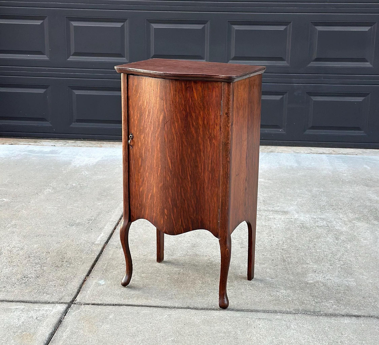 Antique Early 1900's Tall Tiger Oak Table Enclosed Storage Cabinet