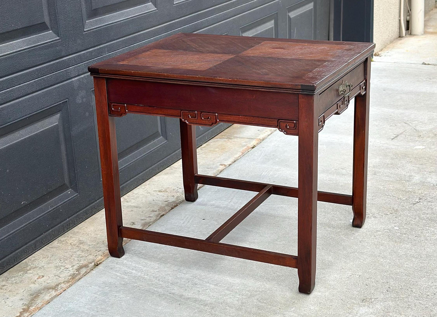 Vintage Mid 1900's Traditional Chinese Chippendale Single Drawer Mahogany Wood End Table