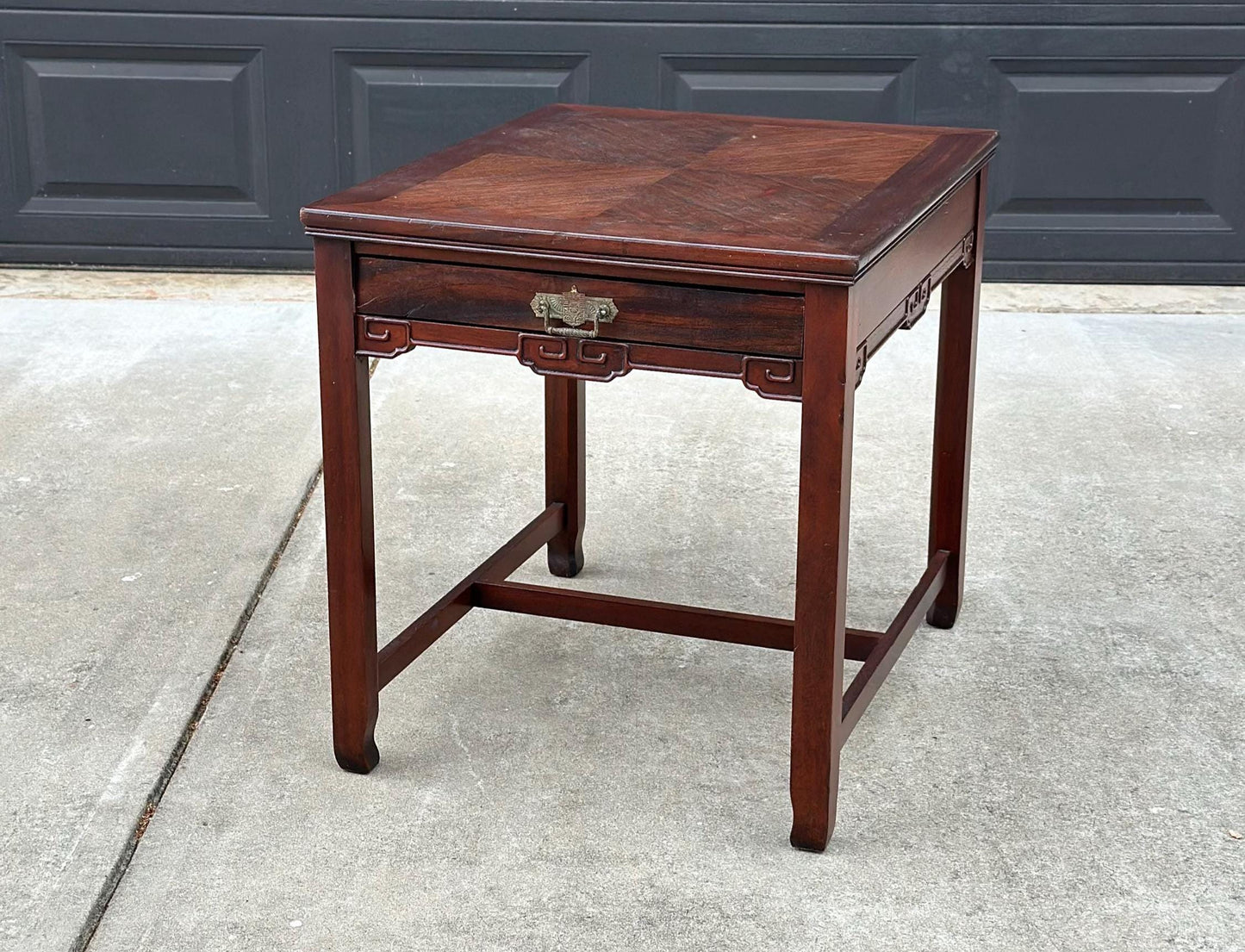 Vintage Mid 1900's Traditional Chinese Chippendale Single Drawer Mahogany Wood End Table