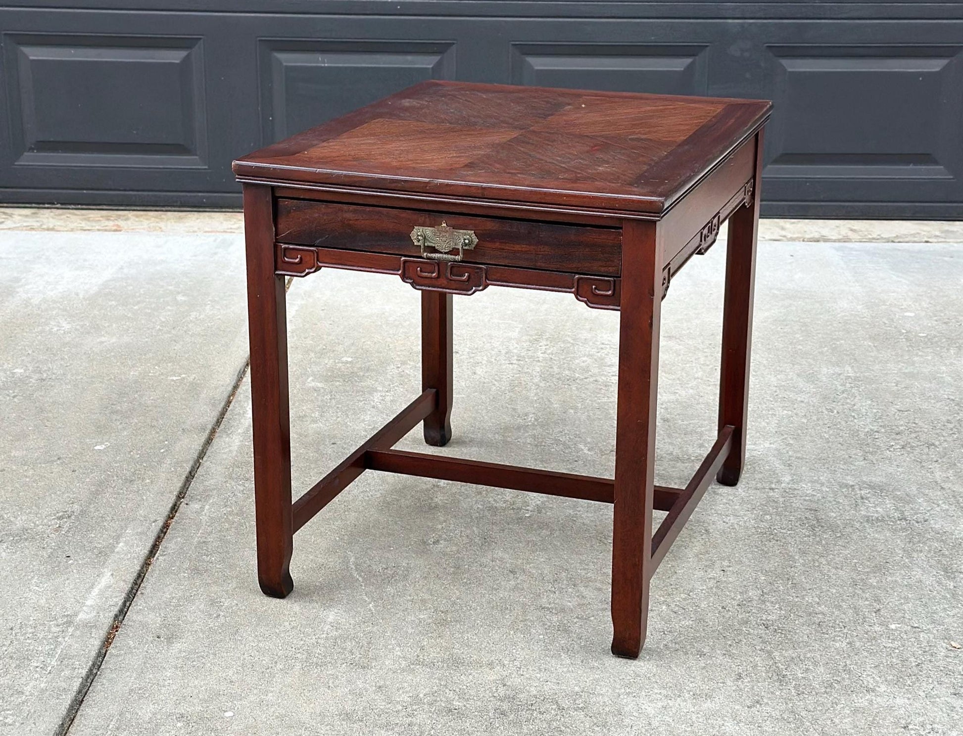 Vintage Mid 1900's Traditional Chinese Chippendale Single Drawer Mahogany Wood End Table
