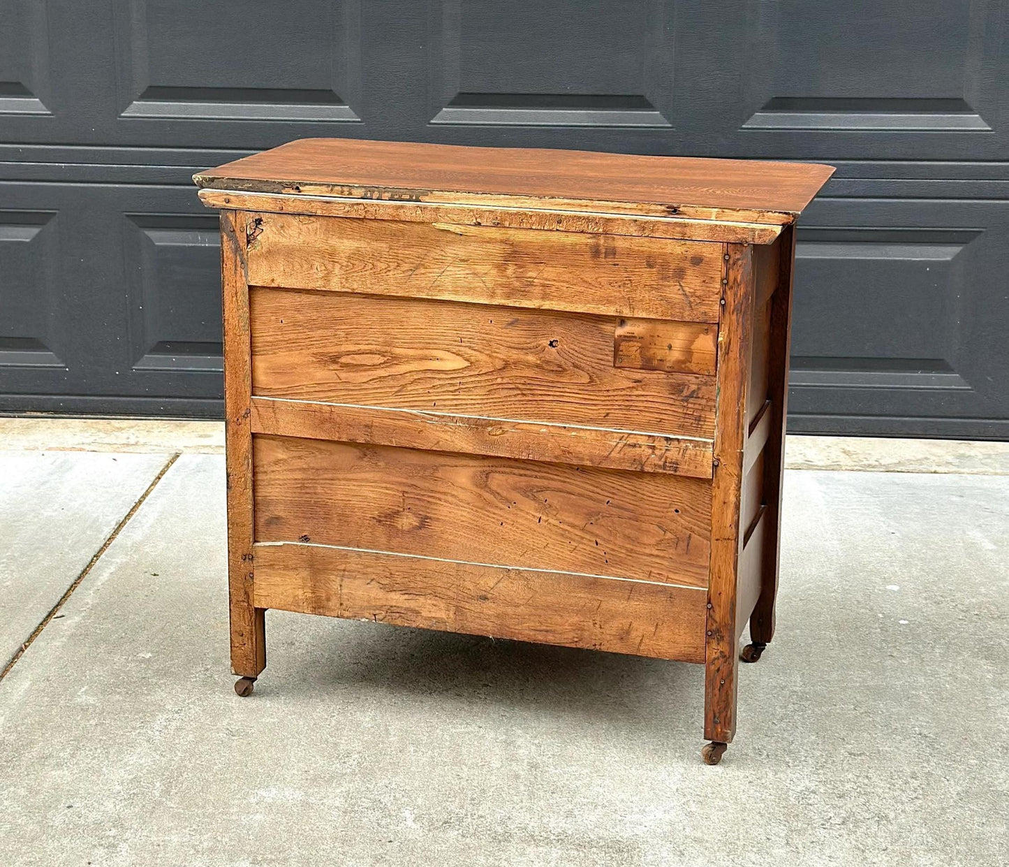 Antique Late 1900's Solid Tiger Oak Wood Storage Accent Chest with Drawers & Cabinet on Casters