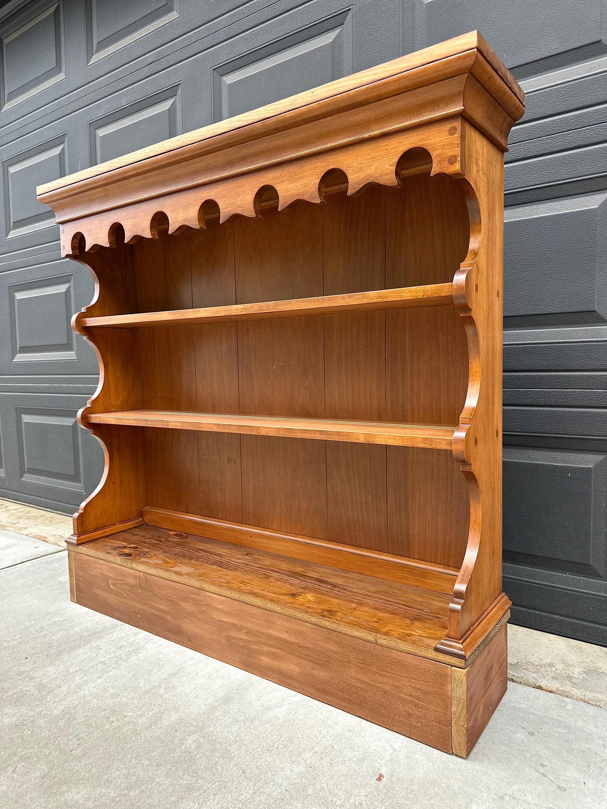 Vintage Mid 1900's Pine & Cherry Carved Cottagecore Solid Wood Bookshelf