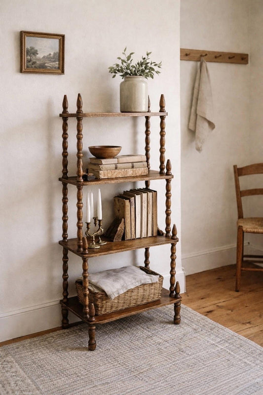 Antique Late 1800's Multi-Tier Turned Leg Narrow Whatnot 20" Wide Display Shelf