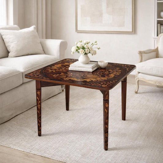 Antique 1820's Art Nouveau Inlaid Mahogany Wood Foldable Corner & Tea Table