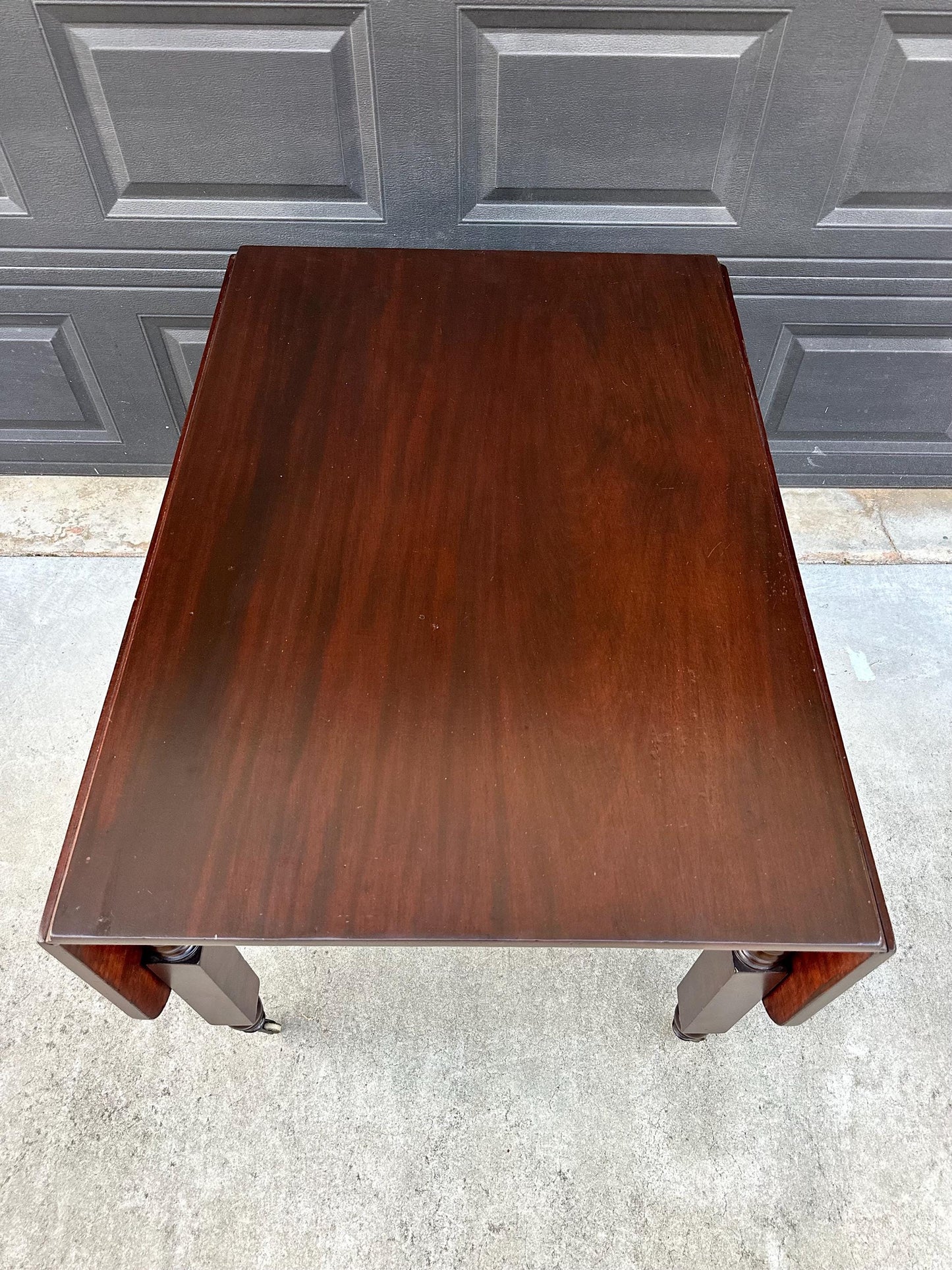 Antique Mid 1800's Mahogany Empire Spindle Leg Drop Leaf Solid Wood Dining Table on Castors