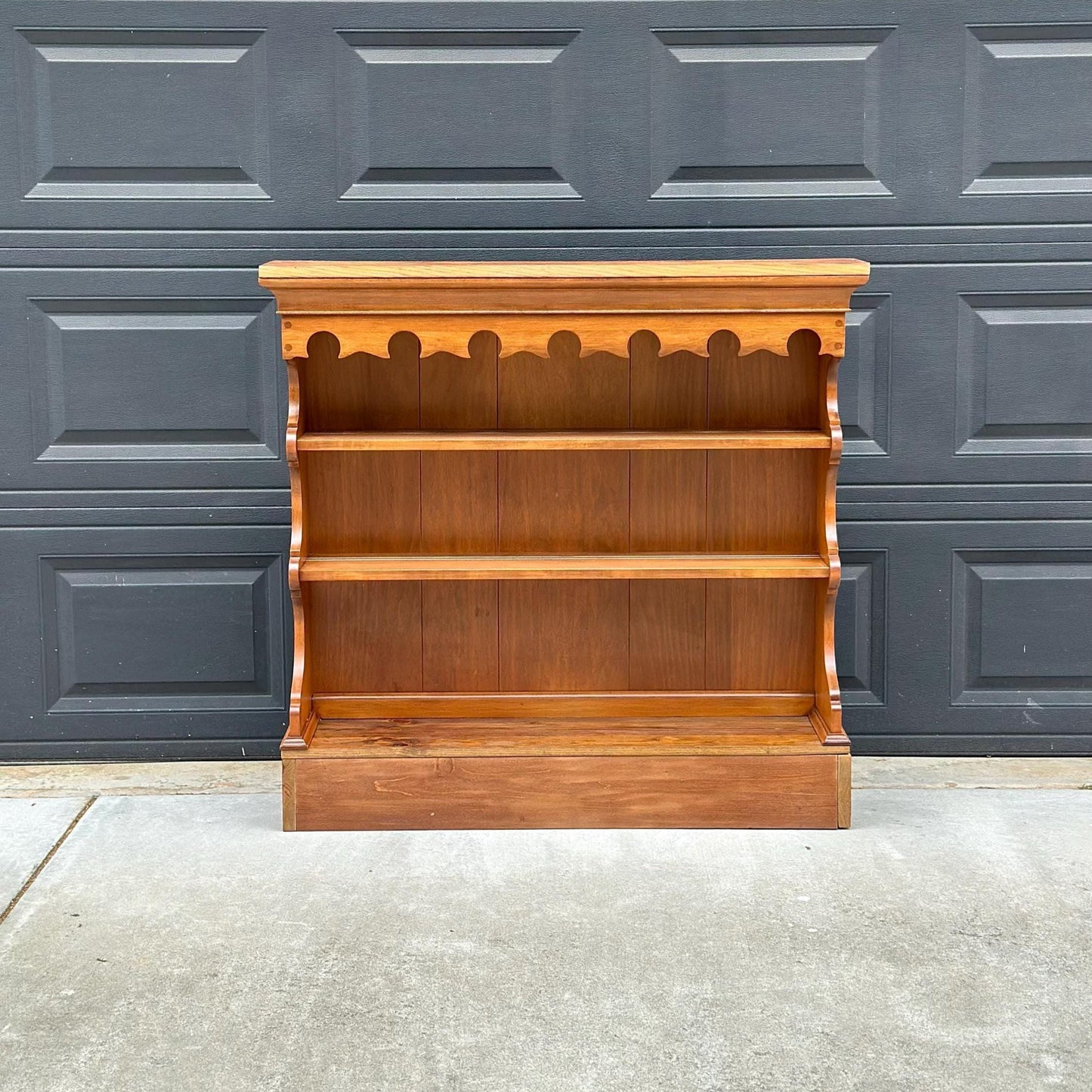 Vintage Mid 1900's Pine & Cherry Carved Cottagecore Solid Wood Bookshelf