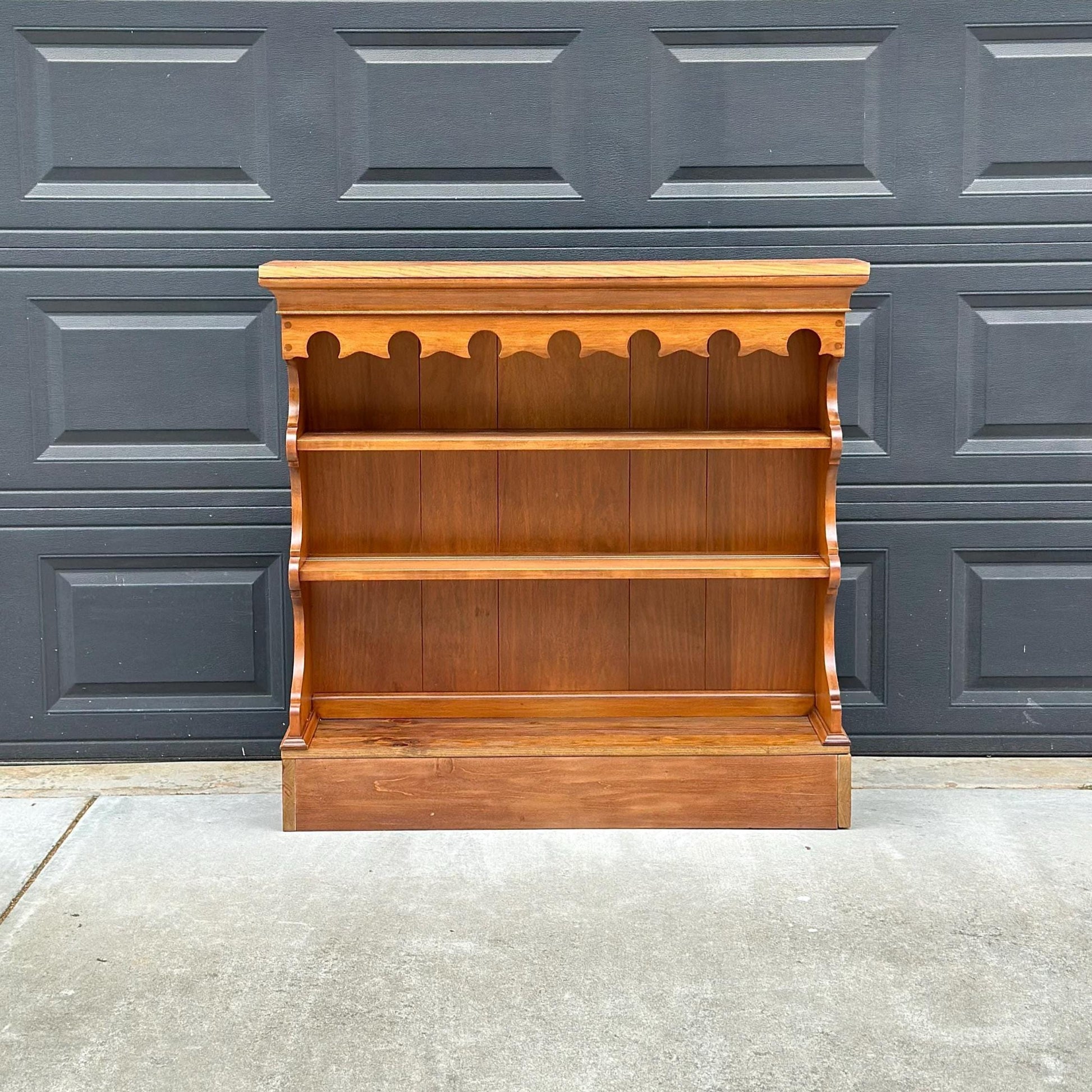 Vintage Mid 1900's Pine & Cherry Carved Cottagecore Solid Wood Bookshelf