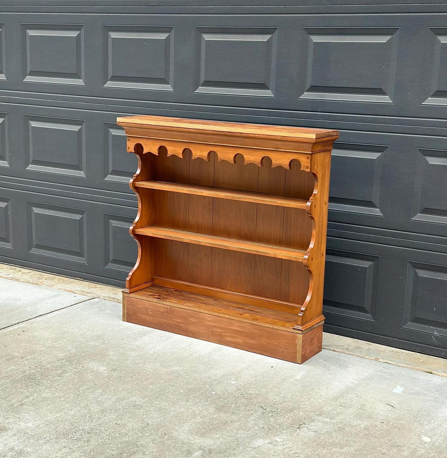 Vintage Mid 1900's Pine & Cherry Carved Cottagecore Solid Wood Bookshelf