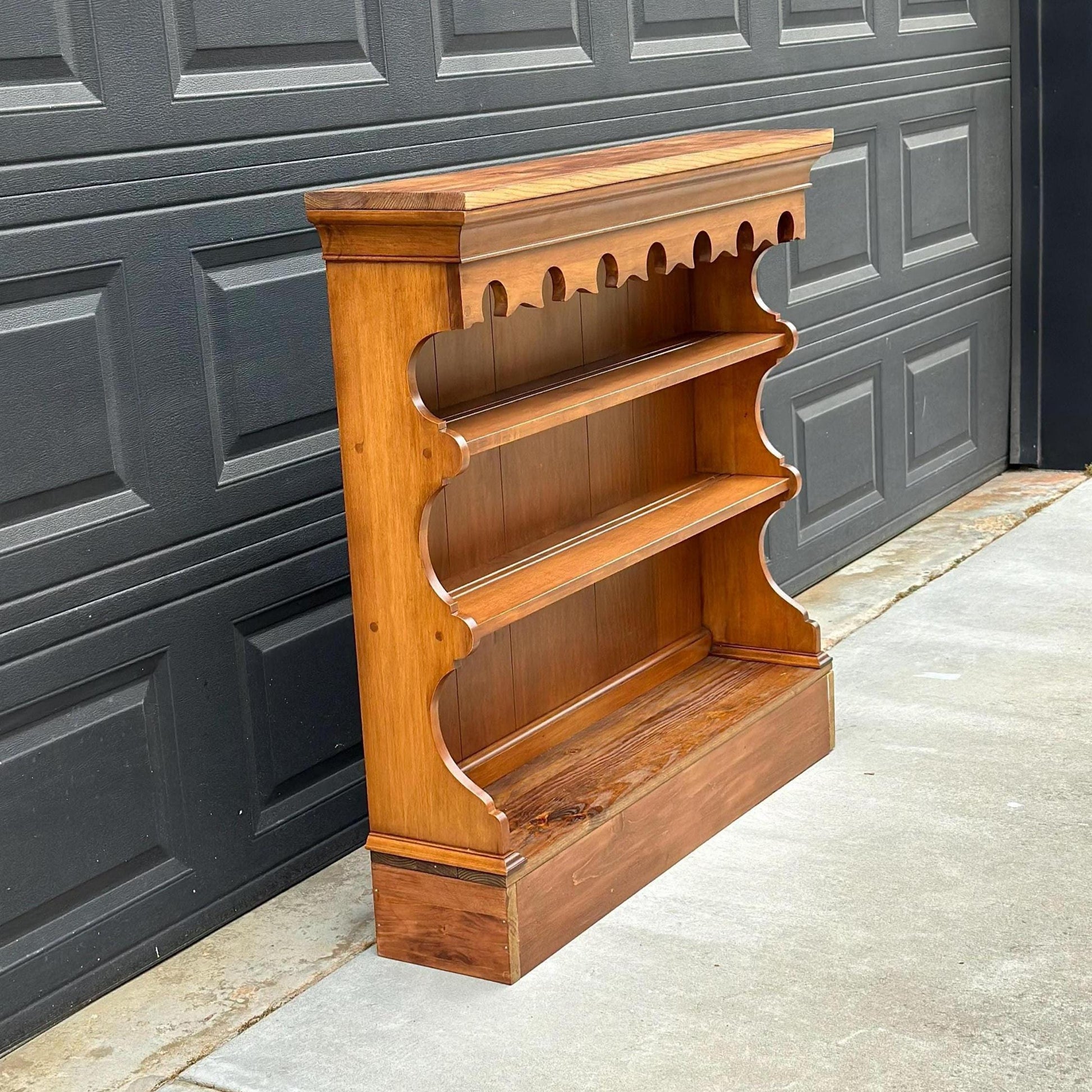 Vintage Mid 1900's Pine & Cherry Carved Cottagecore Solid Wood Bookshelf