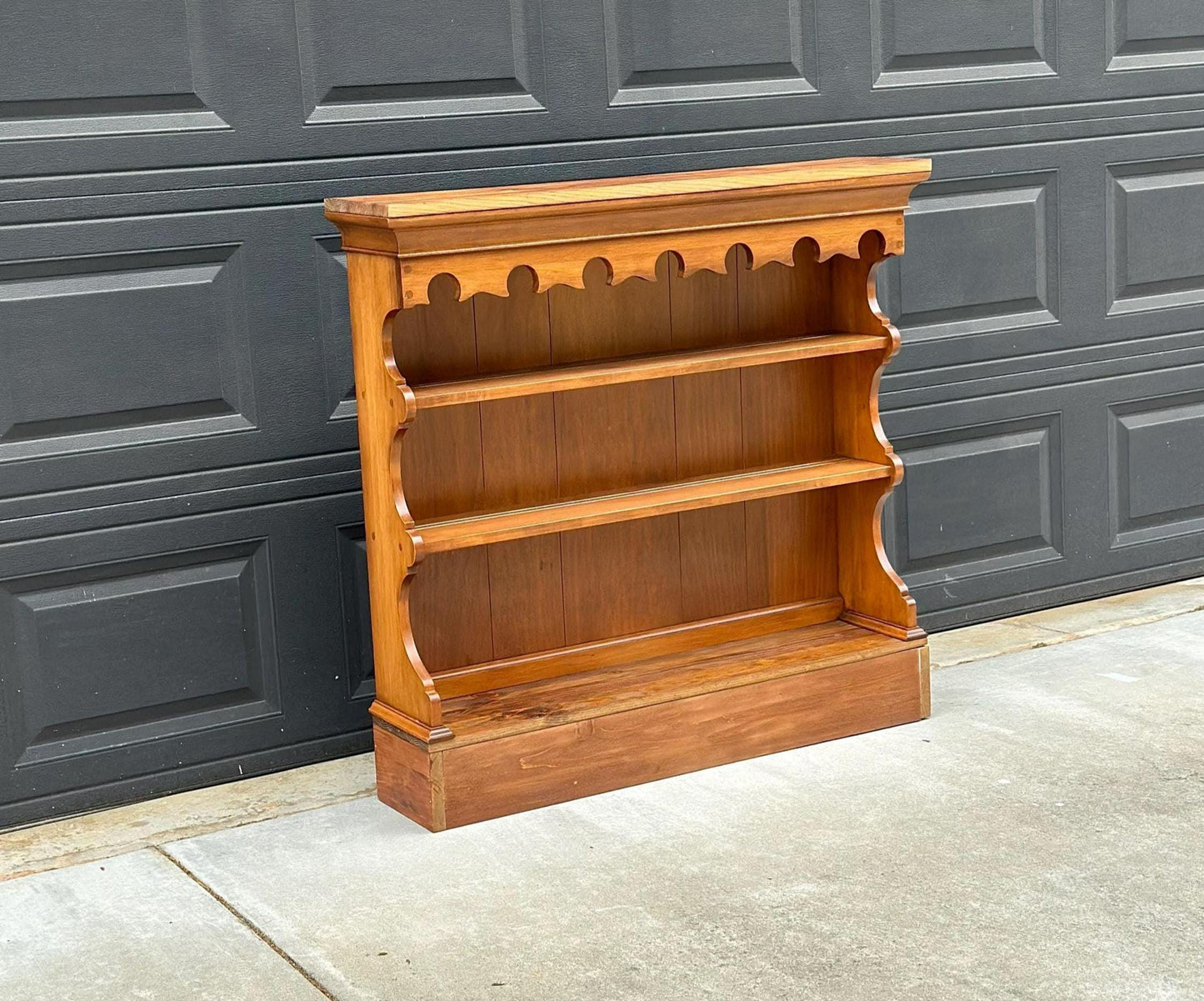 Vintage Mid 1900's Pine & Cherry Carved Cottagecore Solid Wood Bookshelf