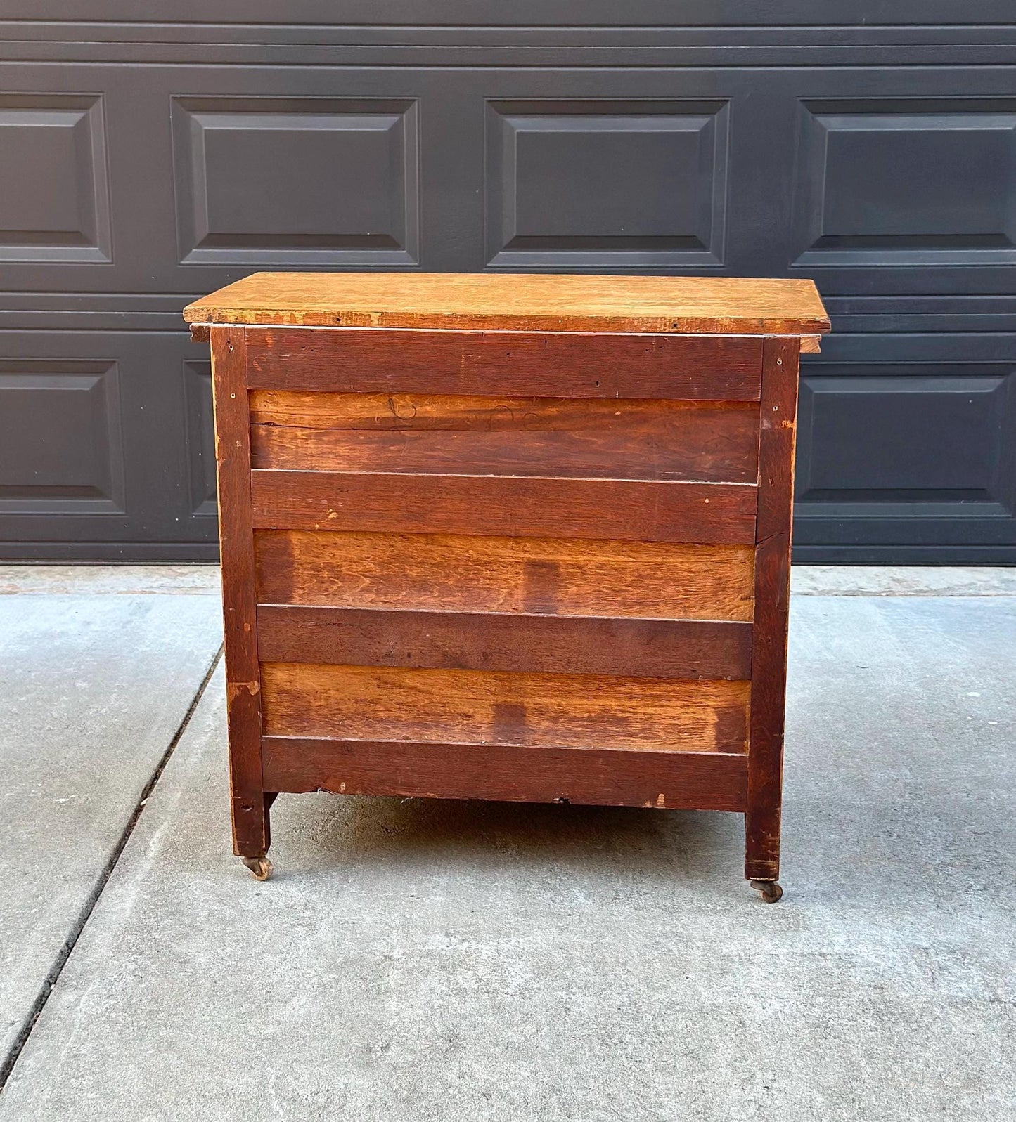 Antique Early 1900's Solid Tiger Oak Accent Storage Arts & Crafts Chest Drawers on Casters