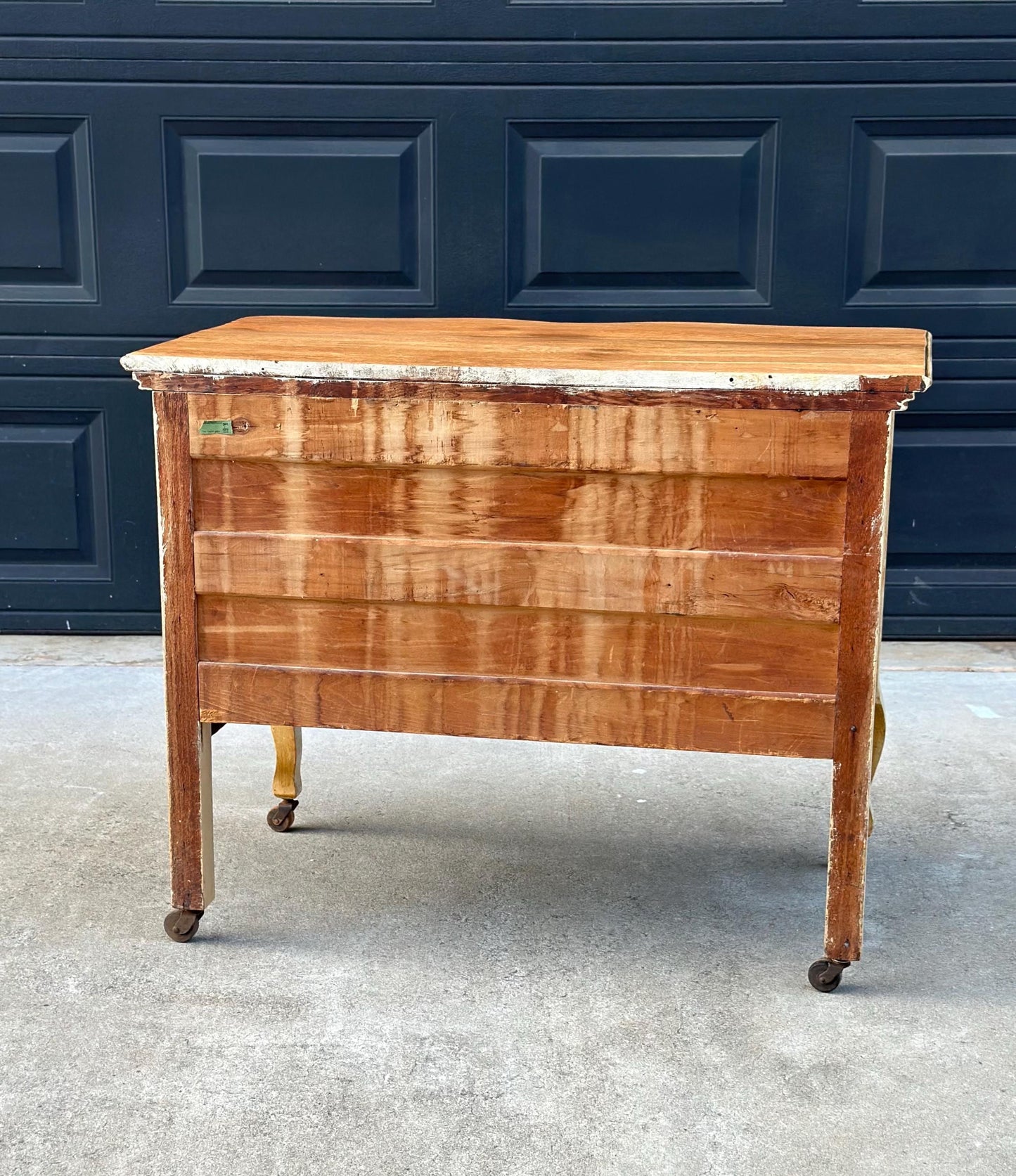 Antique Early 1900's French Solid Oak Wood Three Drawer Serpentine Front Dresser on Casters