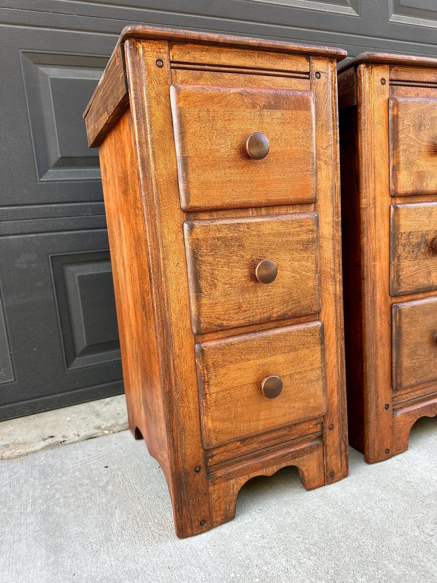 ready Antique Early 1900's Solid Wood Drawer Stack Maple Bedside Tables - a Pair