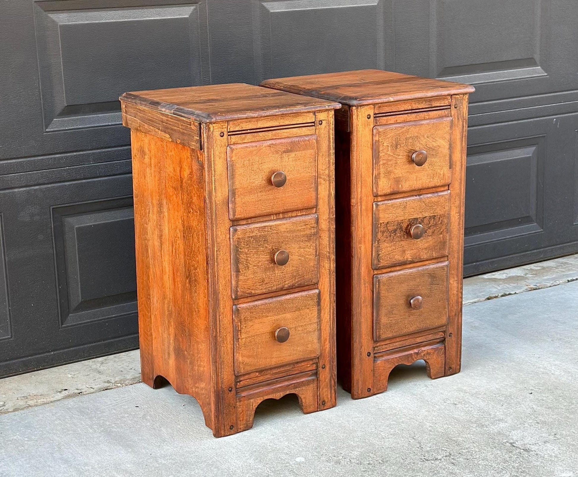 ready Antique Early 1900's Solid Wood Drawer Stack Maple Bedside Tables - a Pair