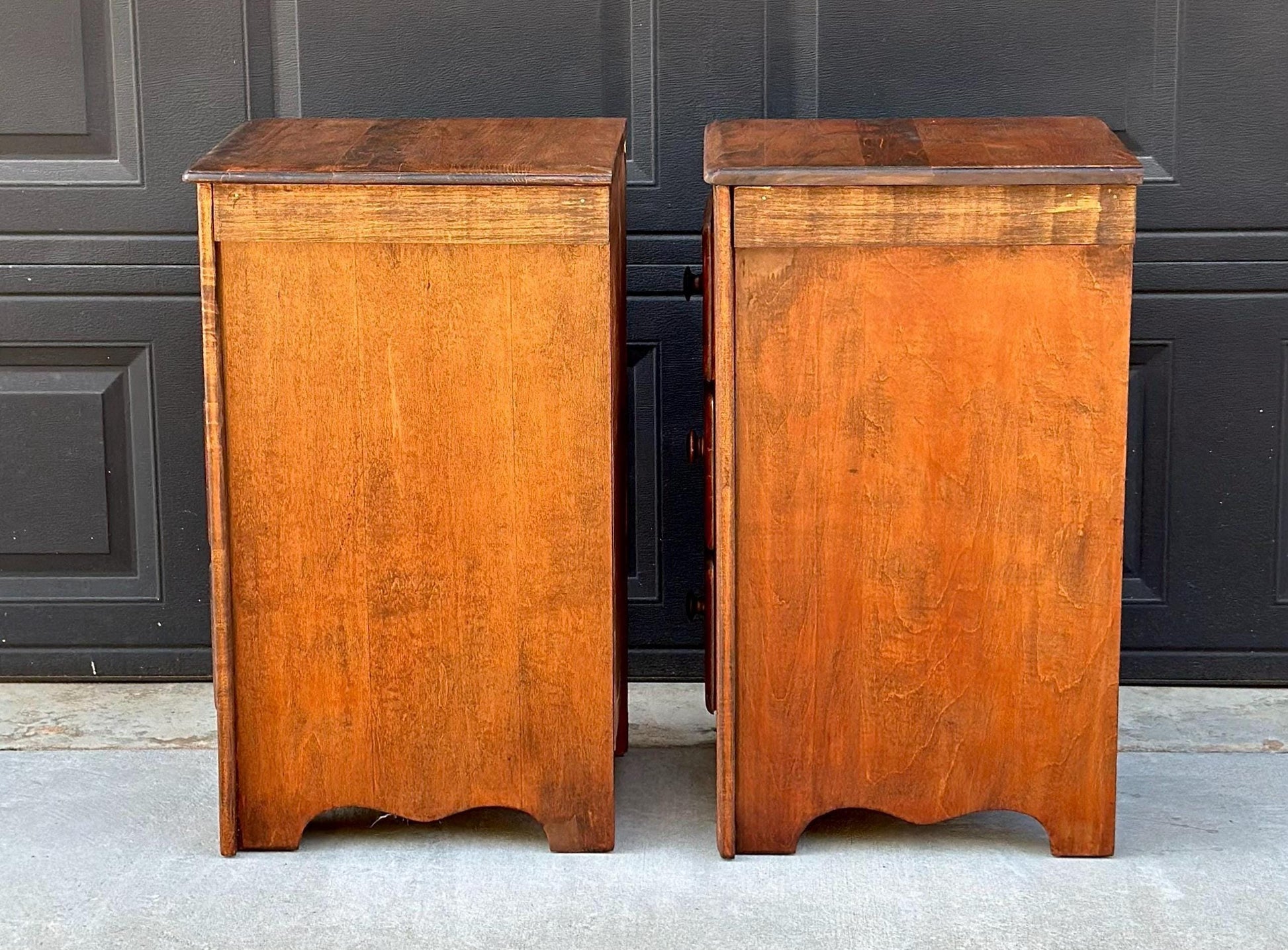 ready Antique Early 1900's Solid Wood Drawer Stack Maple Bedside Tables - a Pair