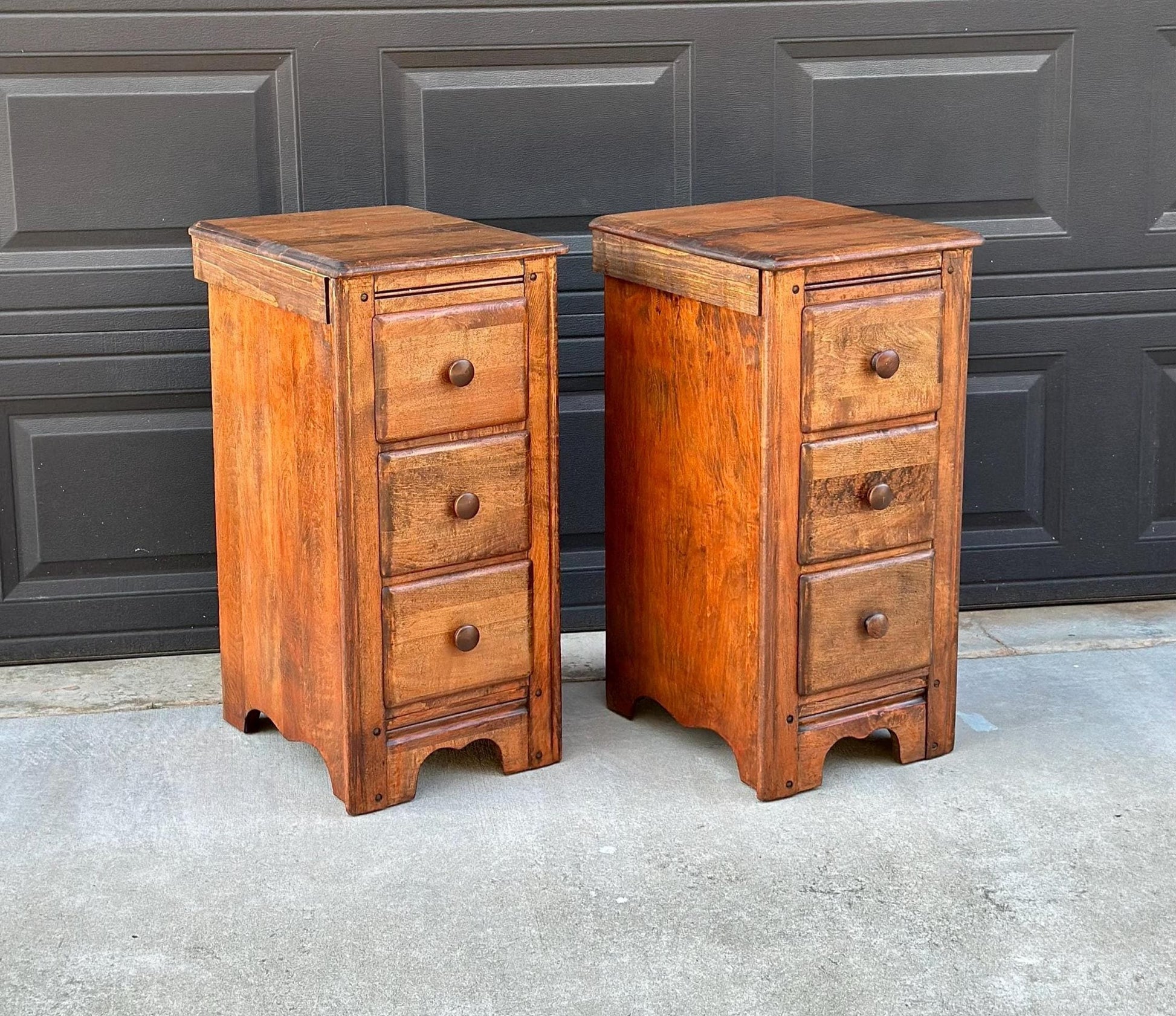 ready Antique Early 1900's Solid Wood Drawer Stack Maple Bedside Tables - a Pair