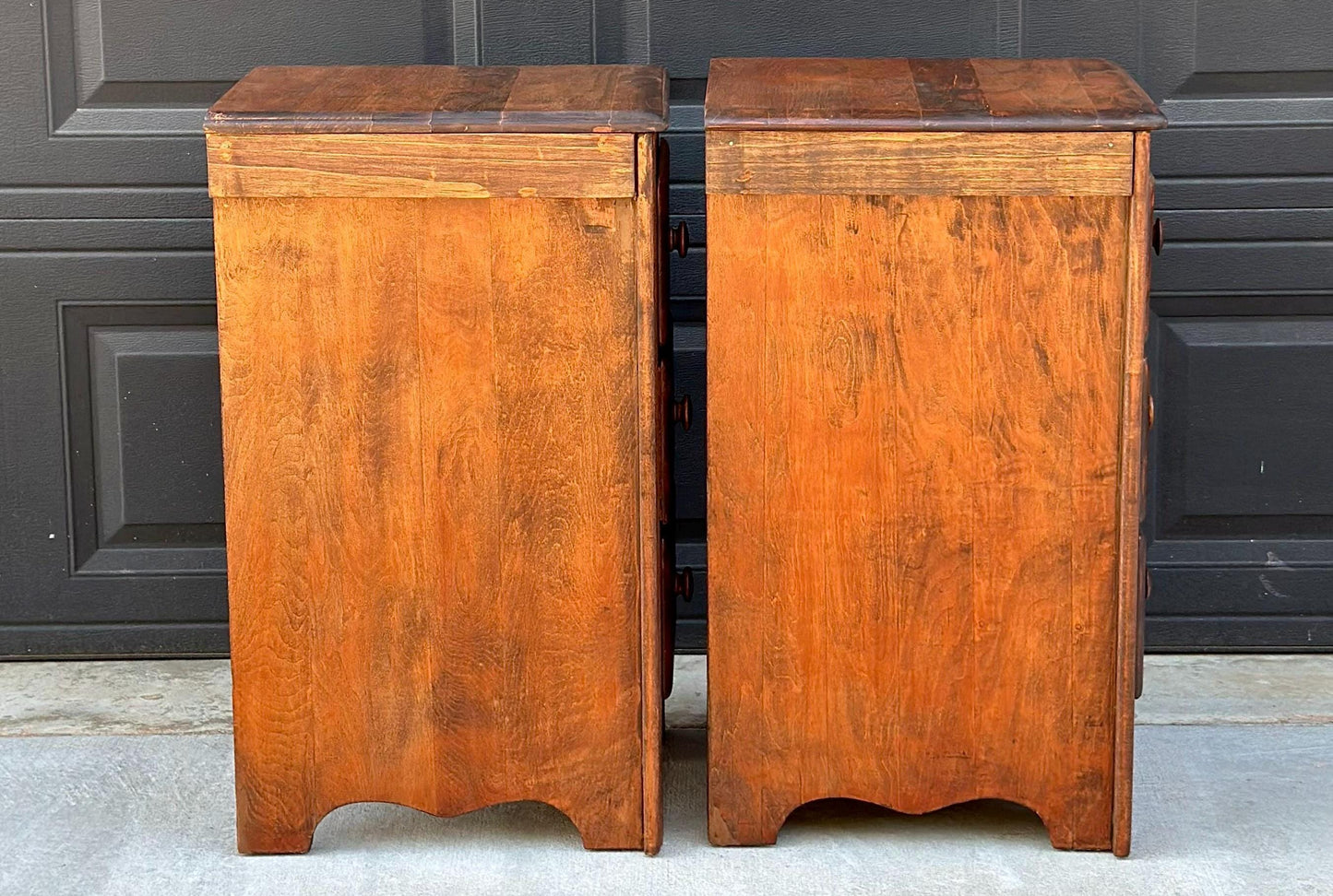 ready Antique Early 1900's Solid Wood Drawer Stack Maple Bedside Tables - a Pair