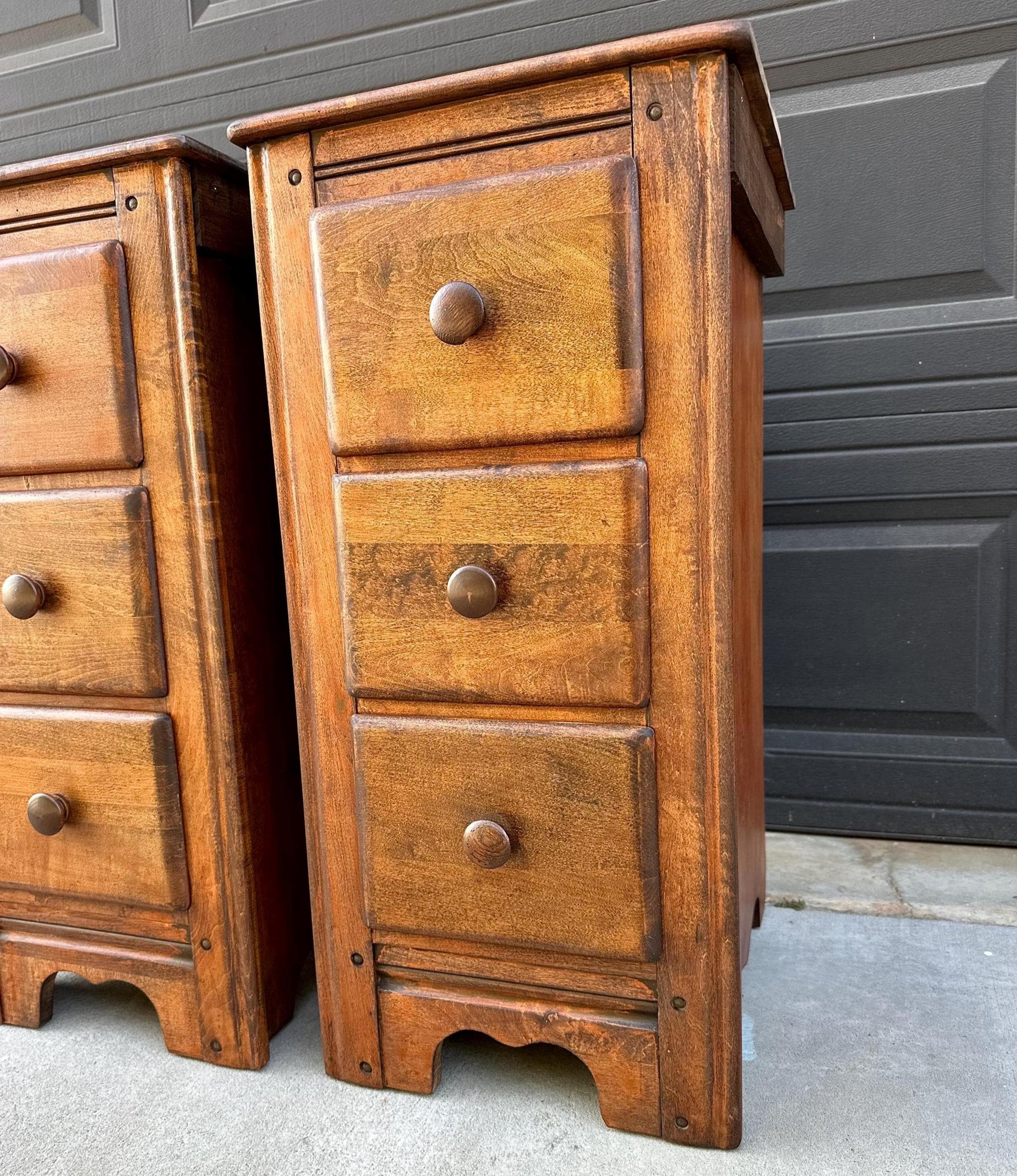 ready Antique Early 1900's Solid Wood Drawer Stack Maple Bedside Tables - a Pair