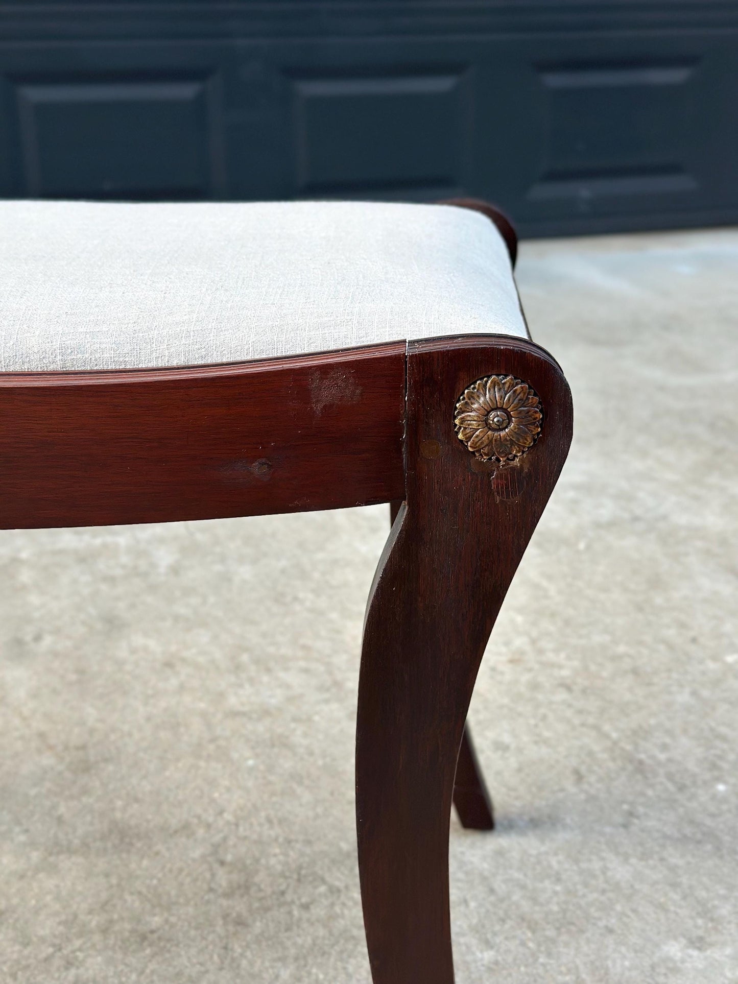 Antique Early 1900's Solid Wood Upholstered Fabric Stool