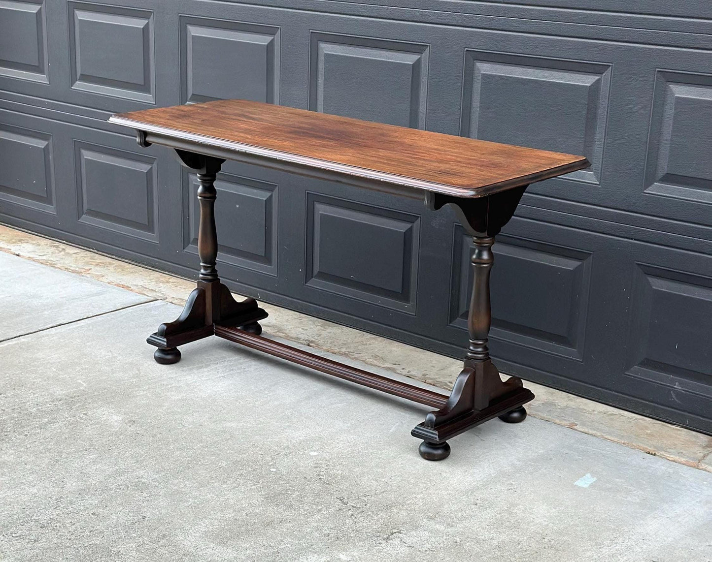 Antique Early 1900's Trestle Base Mahogany Wood Long Classic Sideboard Hallway Table