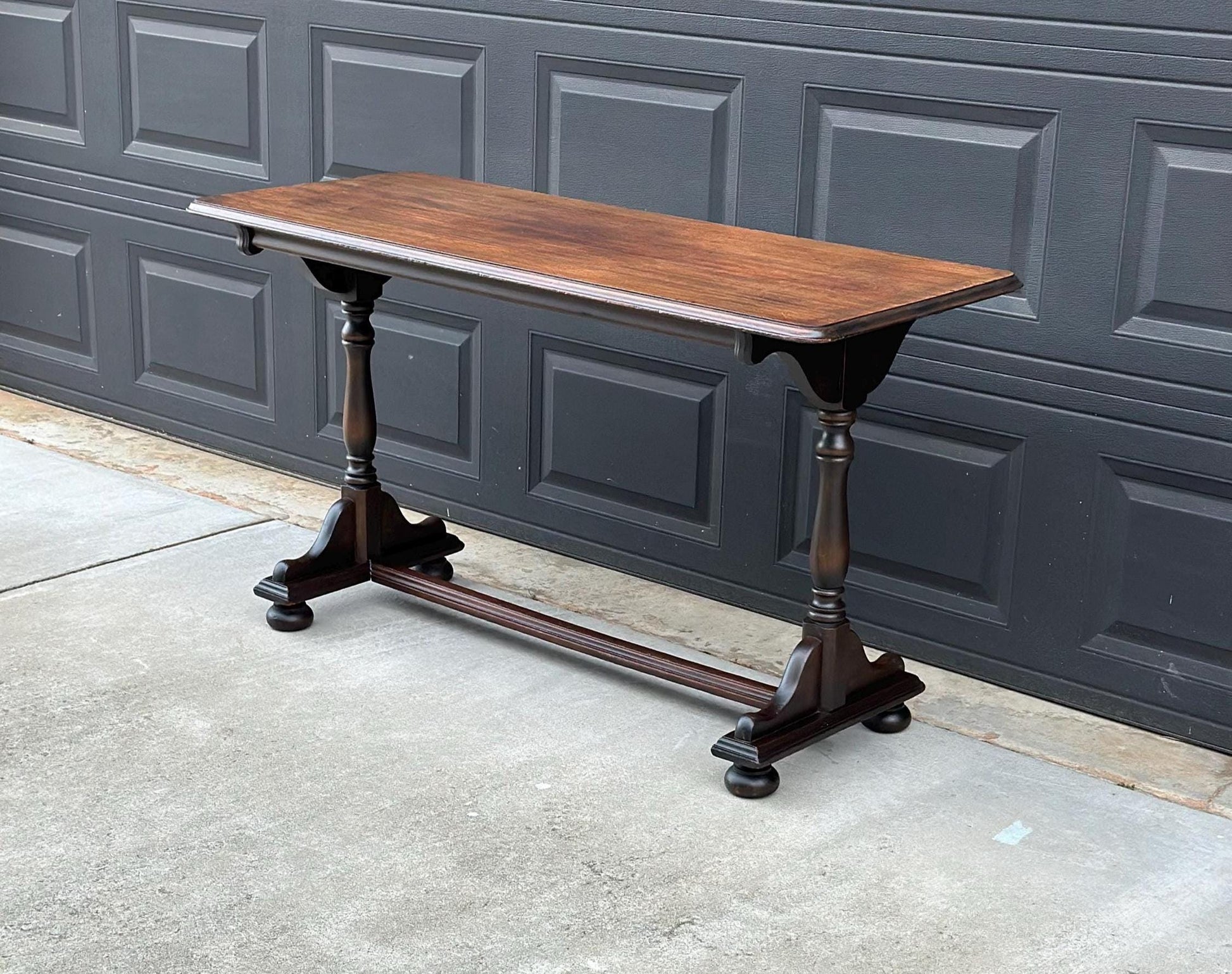 Antique Early 1900's Trestle Base Mahogany Wood Long Classic Sideboard Hallway Table