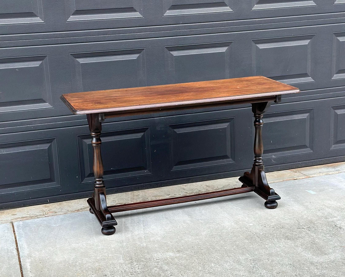 Antique Early 1900's Trestle Base Mahogany Wood Long Classic Sideboard Hallway Table
