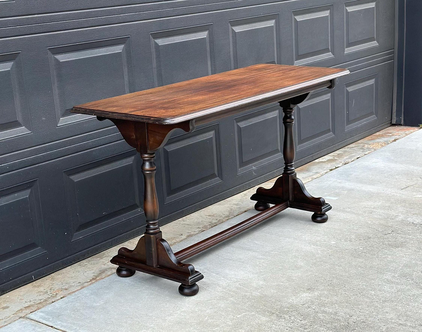 Antique Early 1900's Trestle Base Mahogany Wood Long Classic Sideboard Hallway Table
