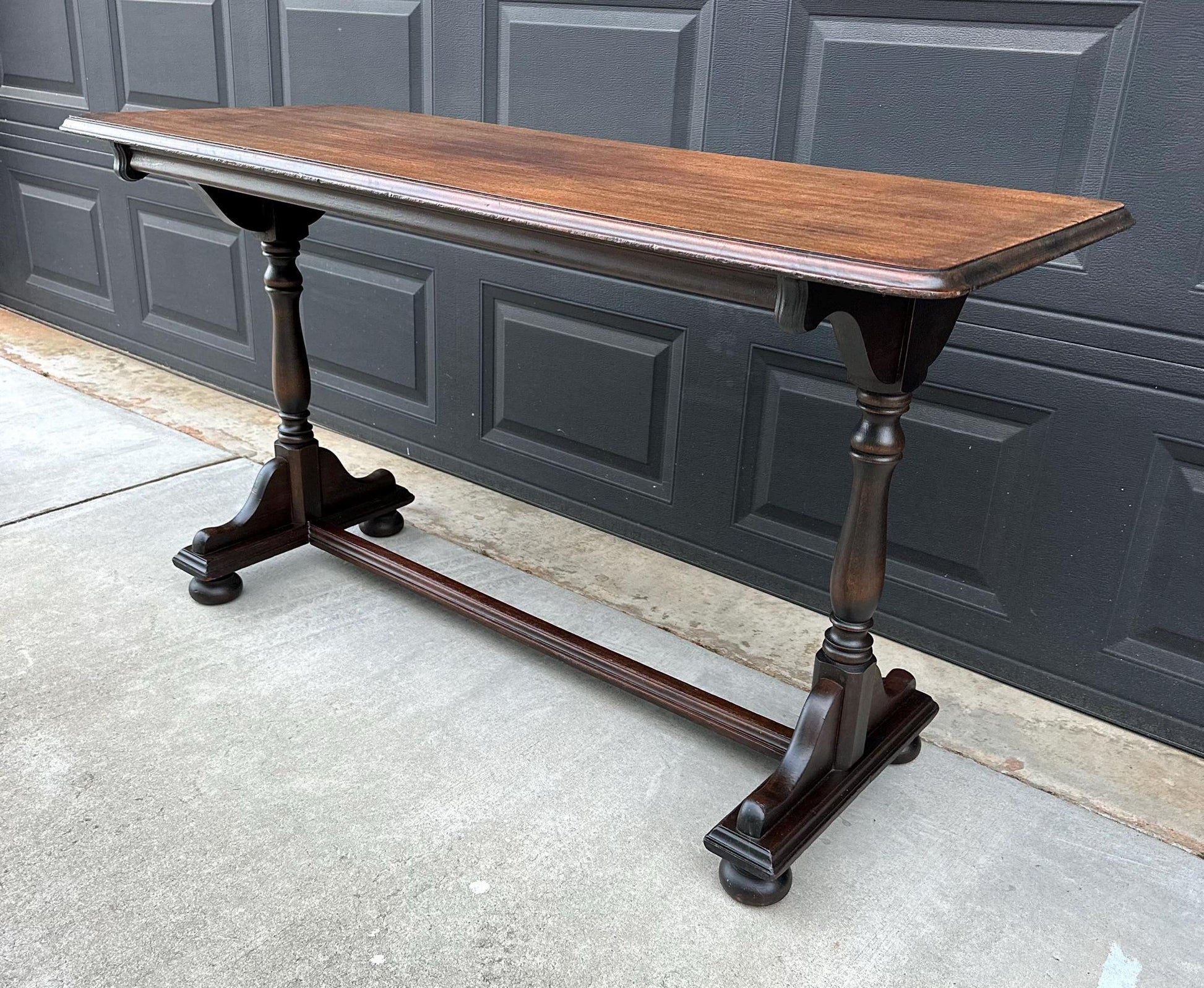 Antique Early 1900's Trestle Base Mahogany Wood Long Classic Sideboard Hallway Table