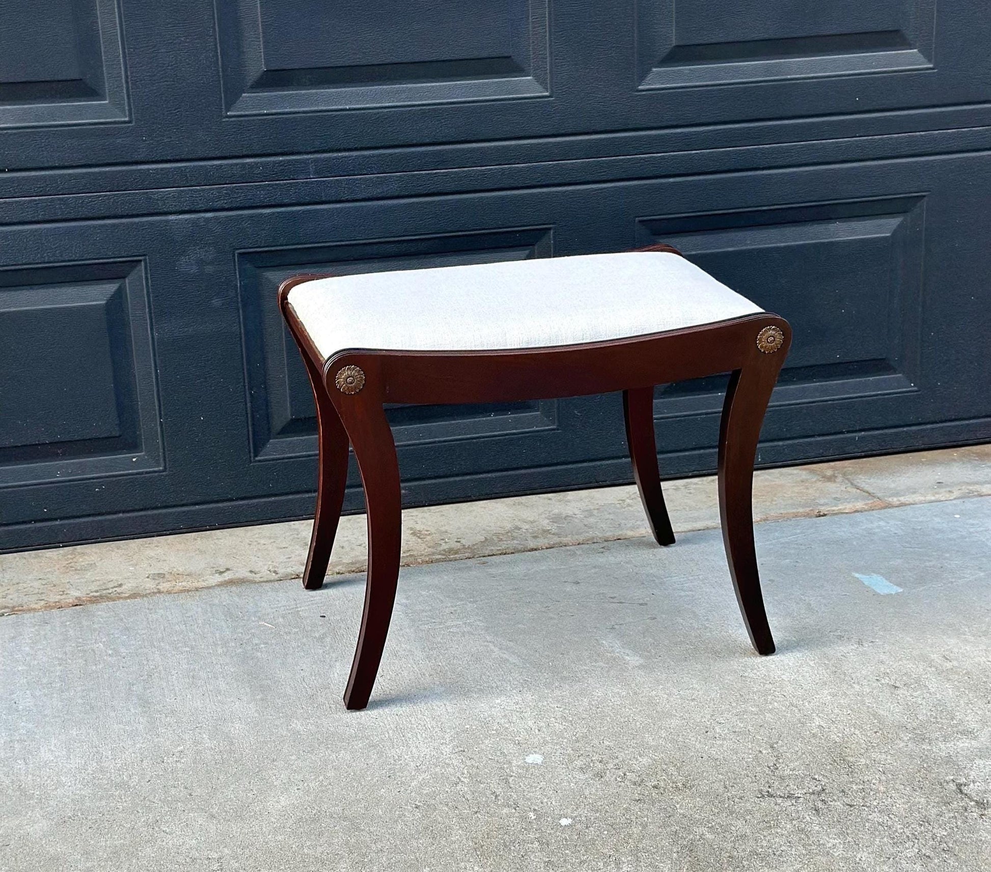 Antique Early 1900's Solid Wood Upholstered Fabric Stool