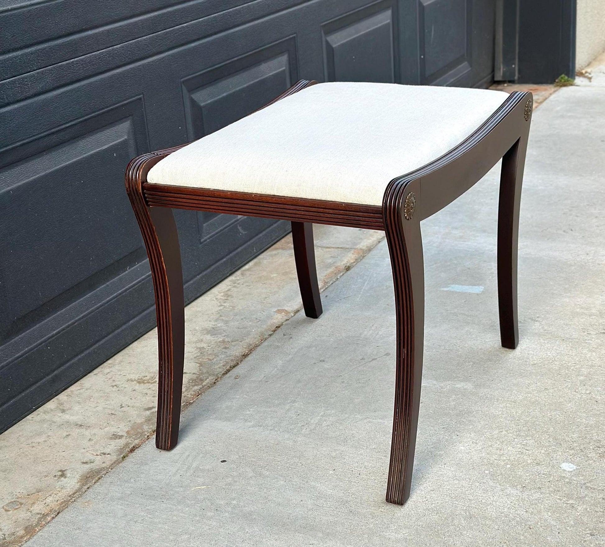 Antique Early 1900's Solid Wood Upholstered Fabric Stool