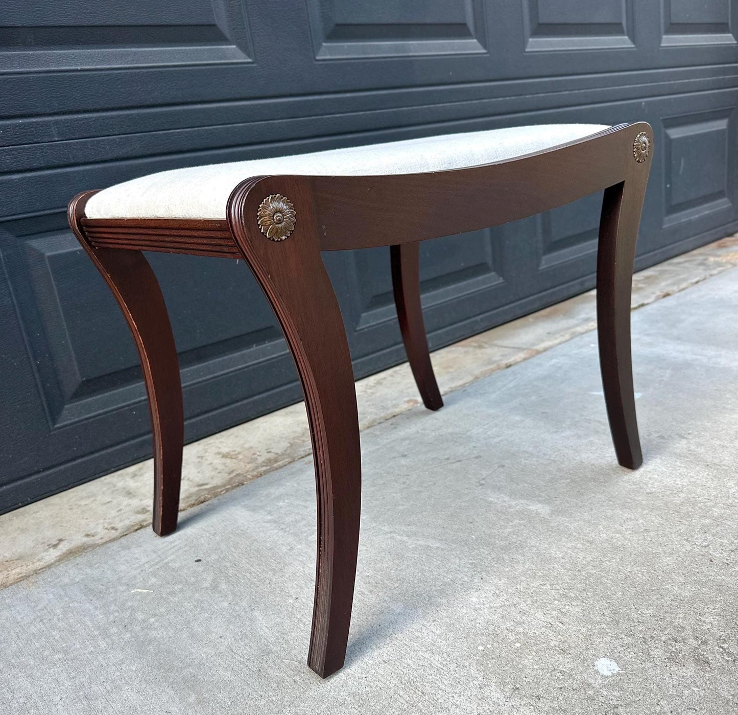 Antique Early 1900's Solid Wood Upholstered Fabric Stool
