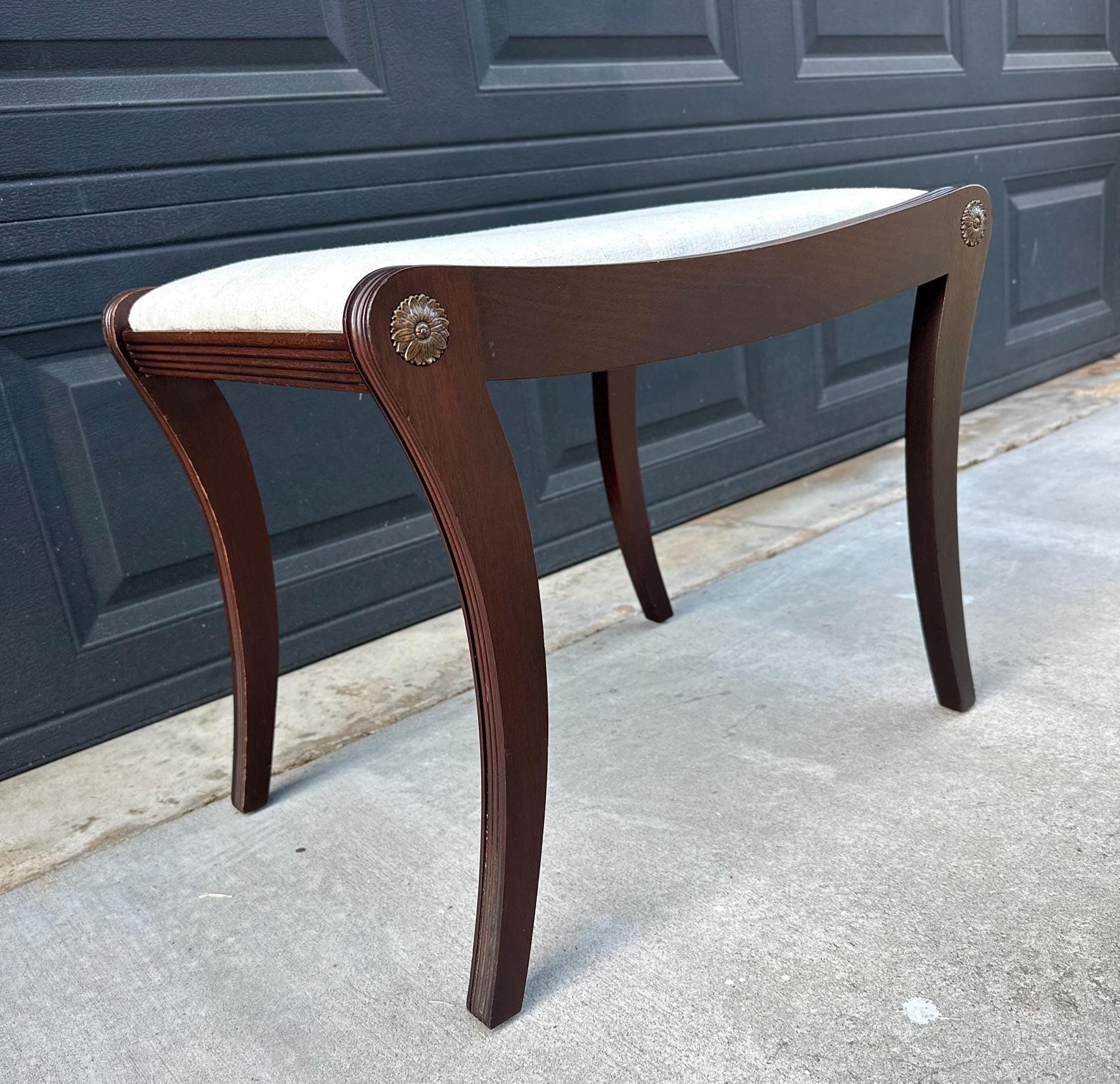 Antique Early 1900's Solid Wood Upholstered Fabric Stool