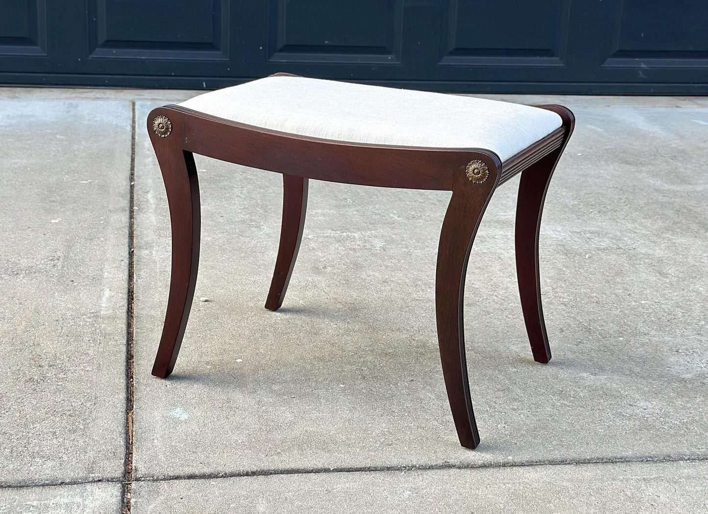 Antique Early 1900's Solid Wood Upholstered Fabric Stool