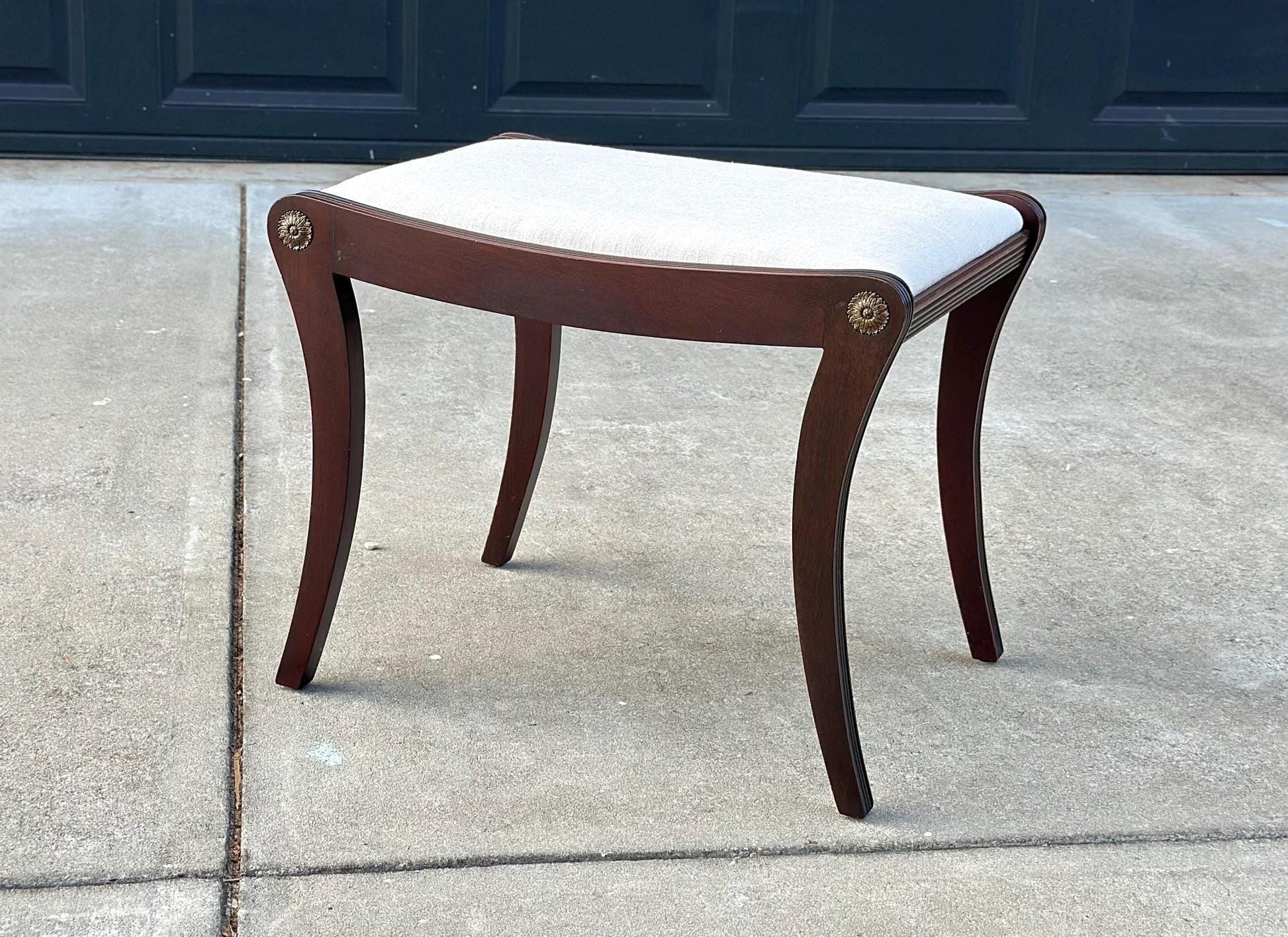 Antique Early 1900's Solid Wood Upholstered Fabric Stool