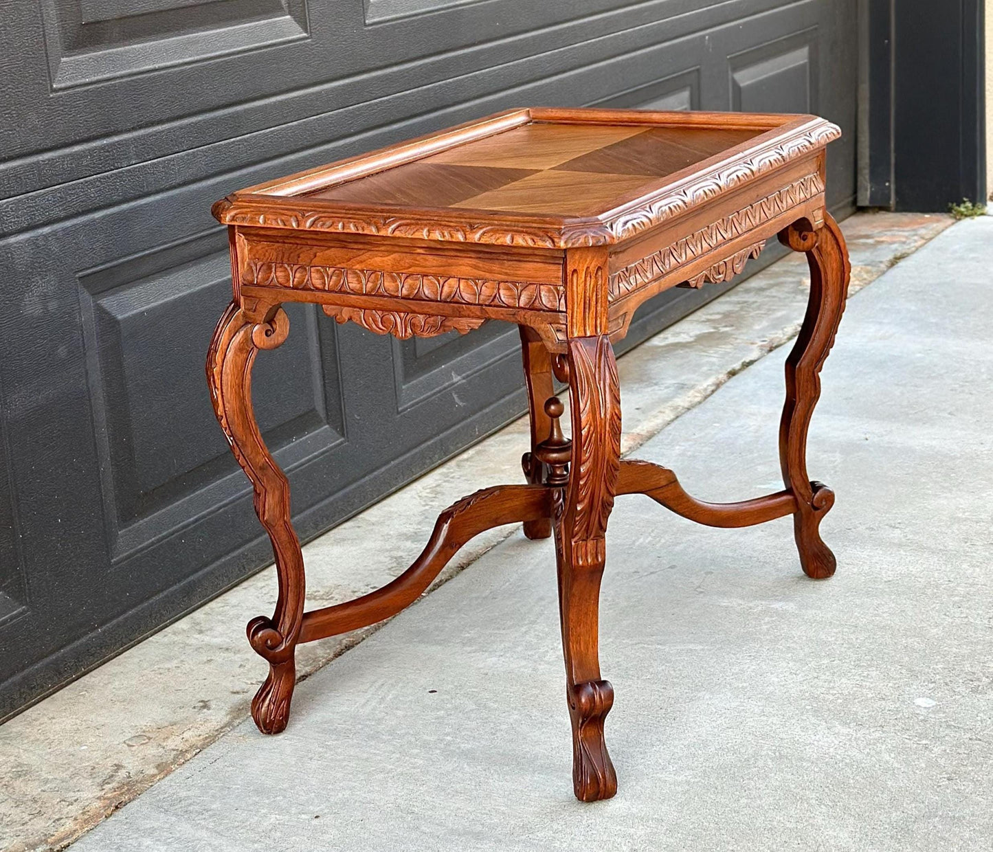 Antique Early 1900's Ornate Walnut Solid Wood Petite Coffee Tea Table