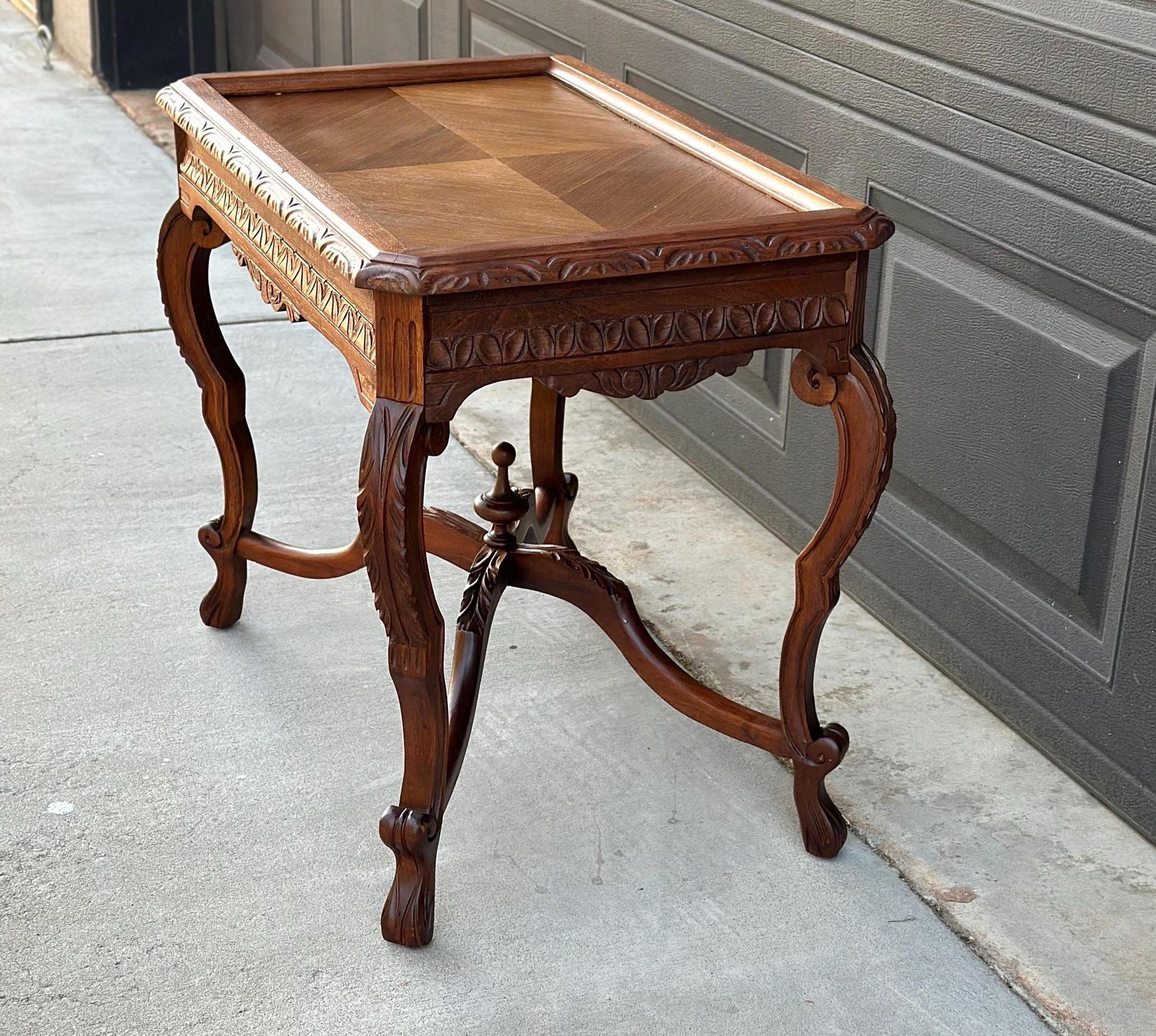 Antique Early 1900's Ornate Walnut Solid Wood Petite Coffee Tea Table