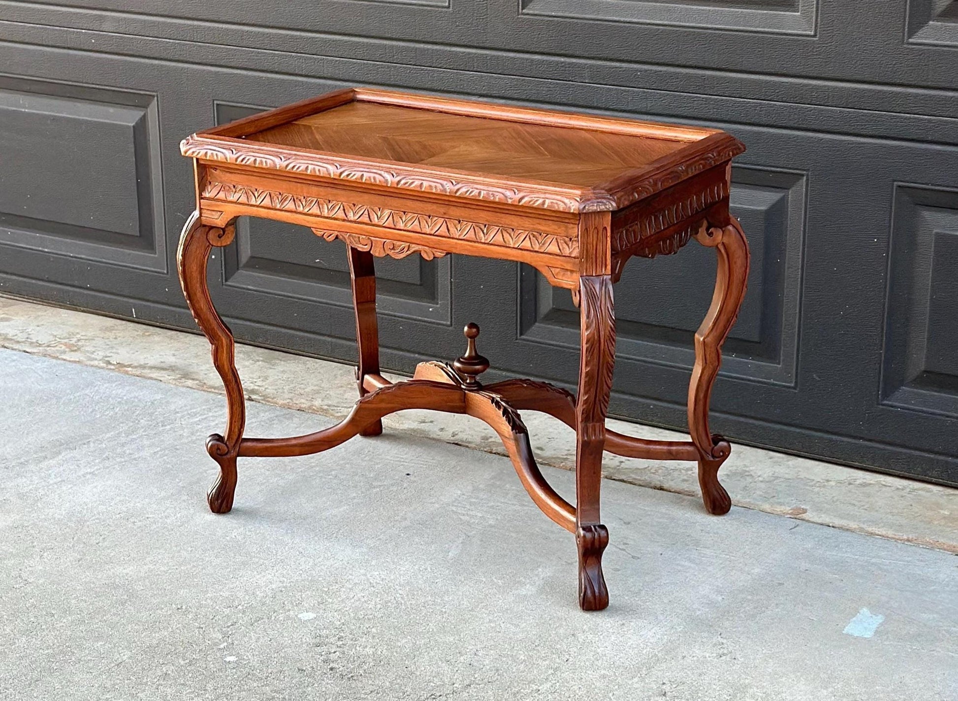 Antique Early 1900's Ornate Walnut Solid Wood Petite Coffee Tea Table