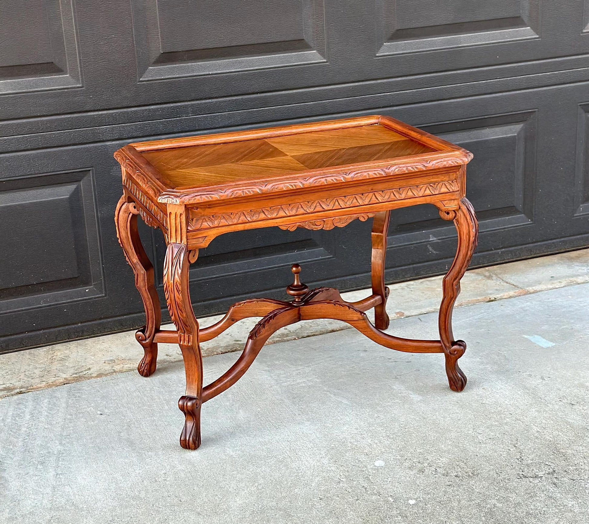 Antique Early 1900's Ornate Walnut Solid Wood Petite Coffee Tea Table