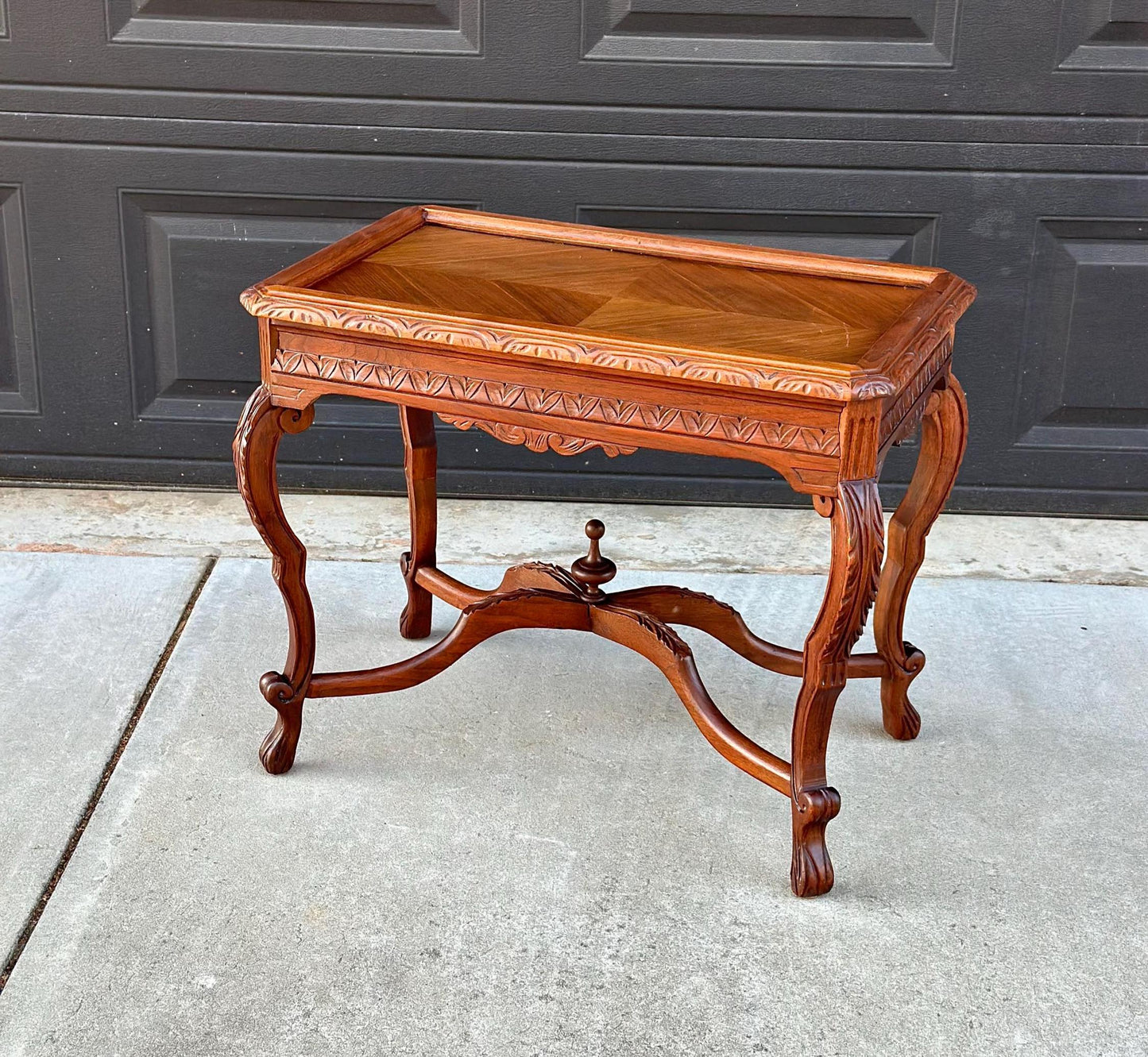 Antique Early 1900's Ornate Walnut Solid Wood Petite Coffee Tea Table