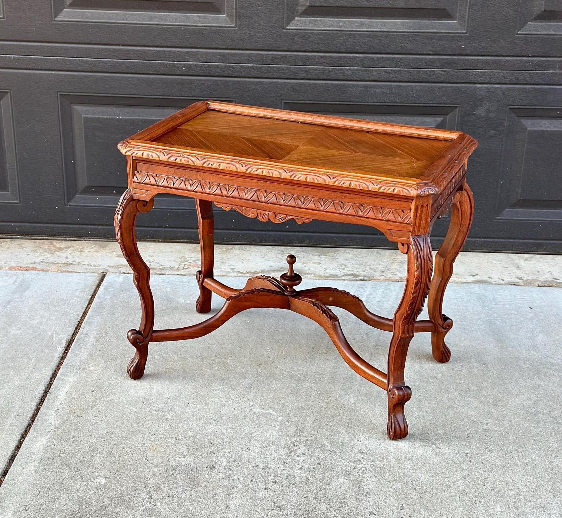Antique Early 1900's Ornate Walnut Solid Wood Petite Coffee Tea Table