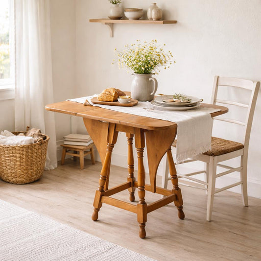 Vintage Mid 1900's Solid Wood Extending Gateleg Maple Dining Table