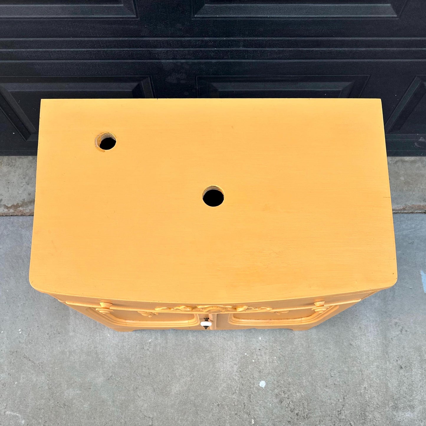 Vintage Early 20th Century Yellow Painted Solid Wood Sink Vanity Cabinet - Installation Ready
