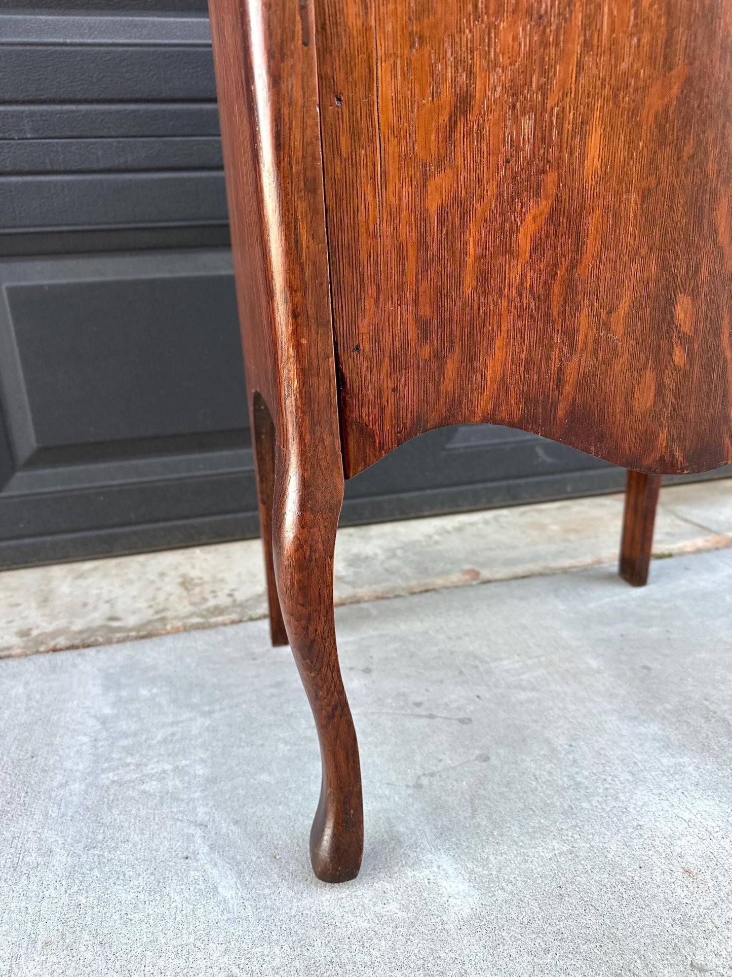 Antique Early 1900's Tall Tiger Oak Table Enclosed Storage Cabinet