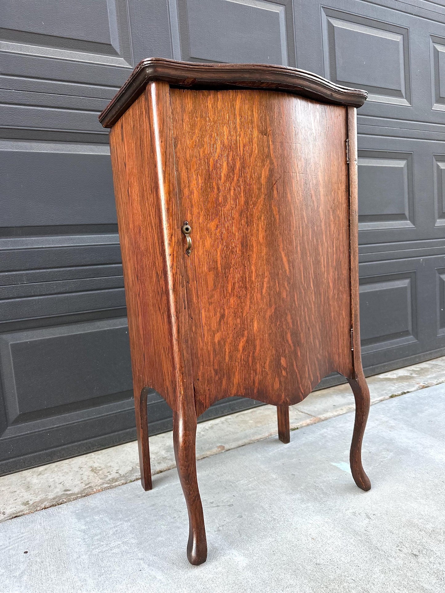 Antique Early 1900's Tall Tiger Oak Table Enclosed Storage Cabinet